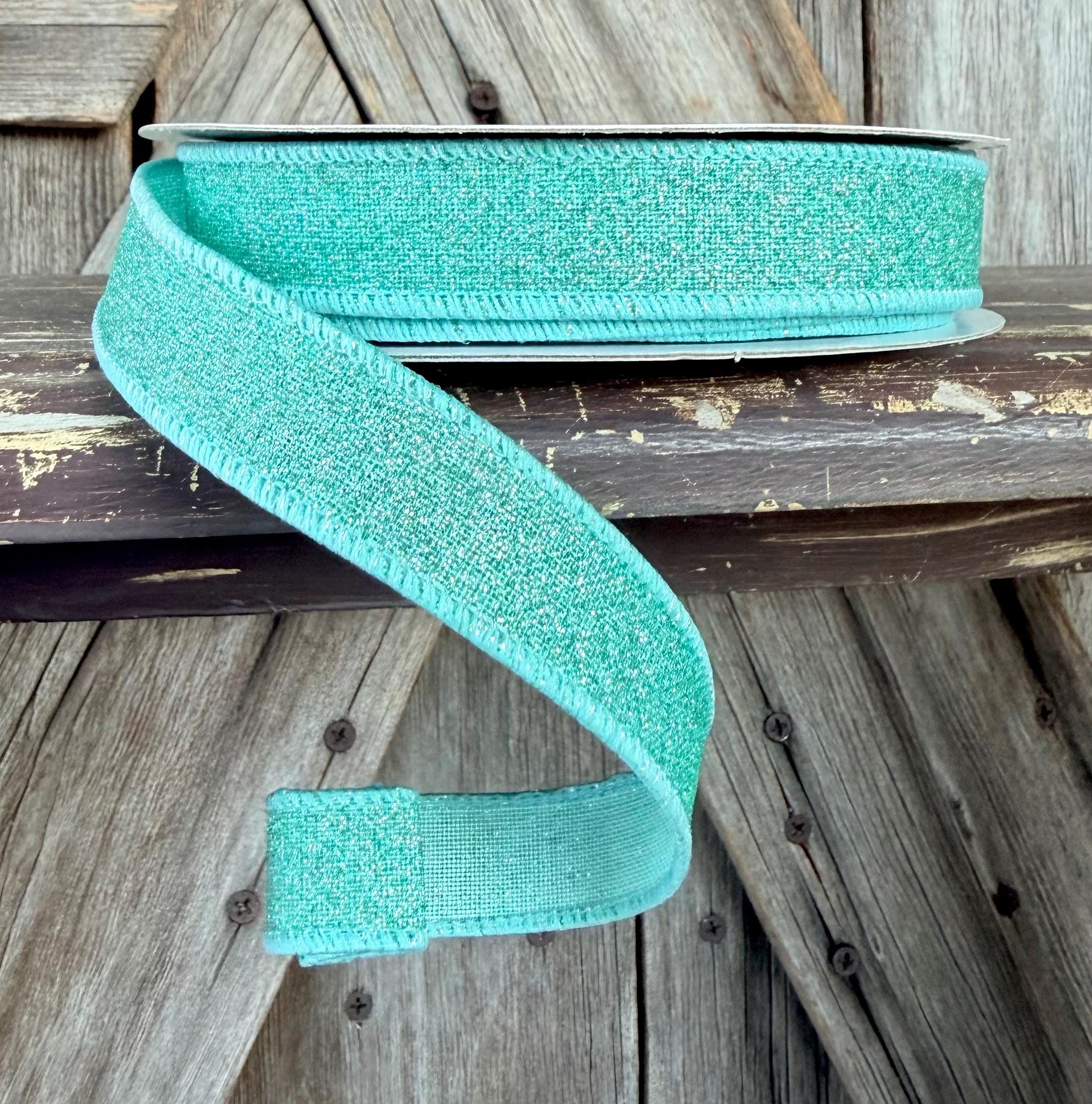 Mint Fine Glitter Wired Ribbon 5/8 Inch