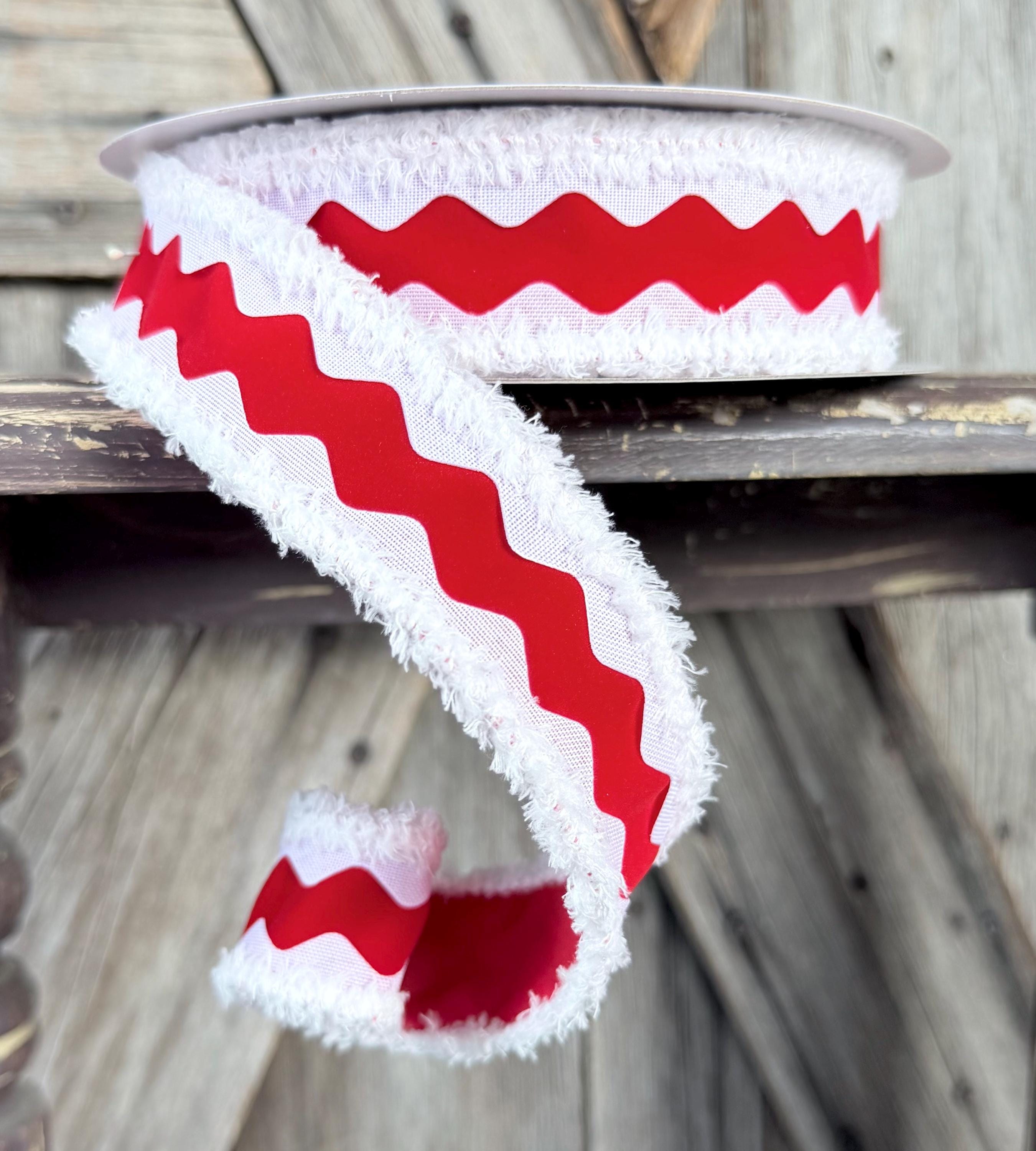 Red White Ric Rac Deluxe Wired Ribbon 1.5 Inch