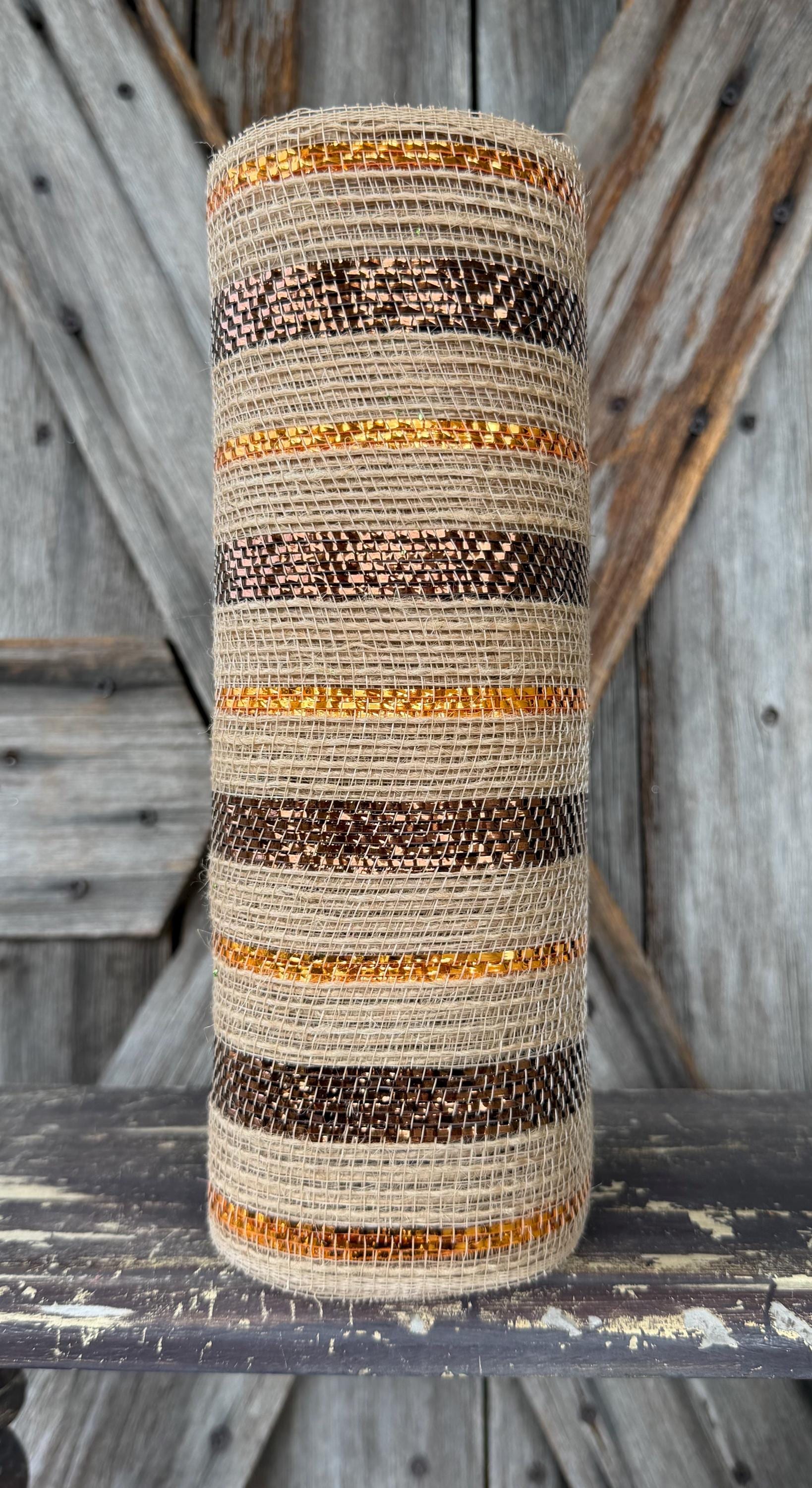 10 Yards, Copper Metallic Burlap Stripe Fine Weave Mesh