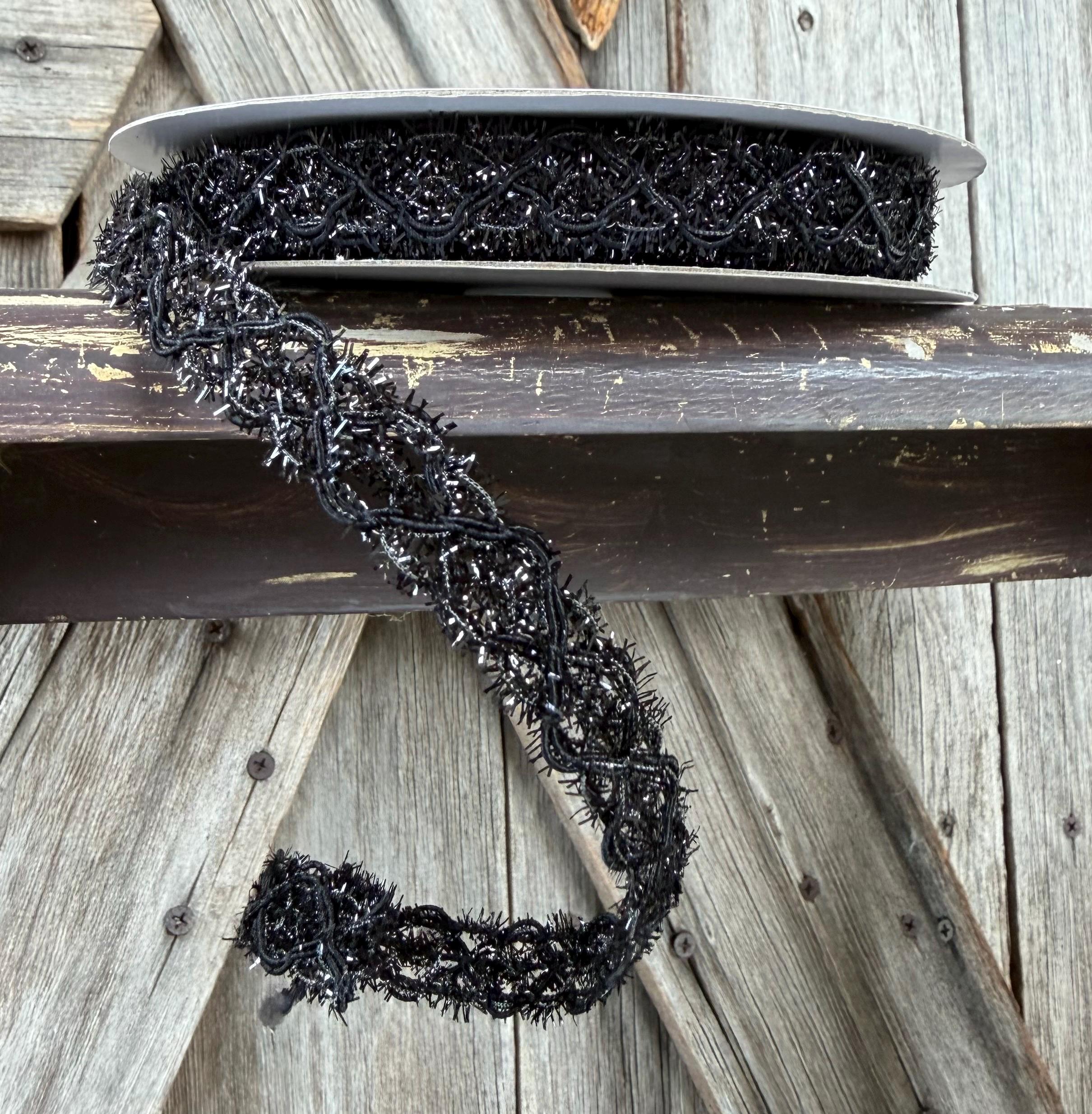 Black Tinsel Weave Wired Ribbon 5/8 Inch