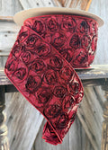 Dark Red Rosette Wired Ribbon 4 Inch