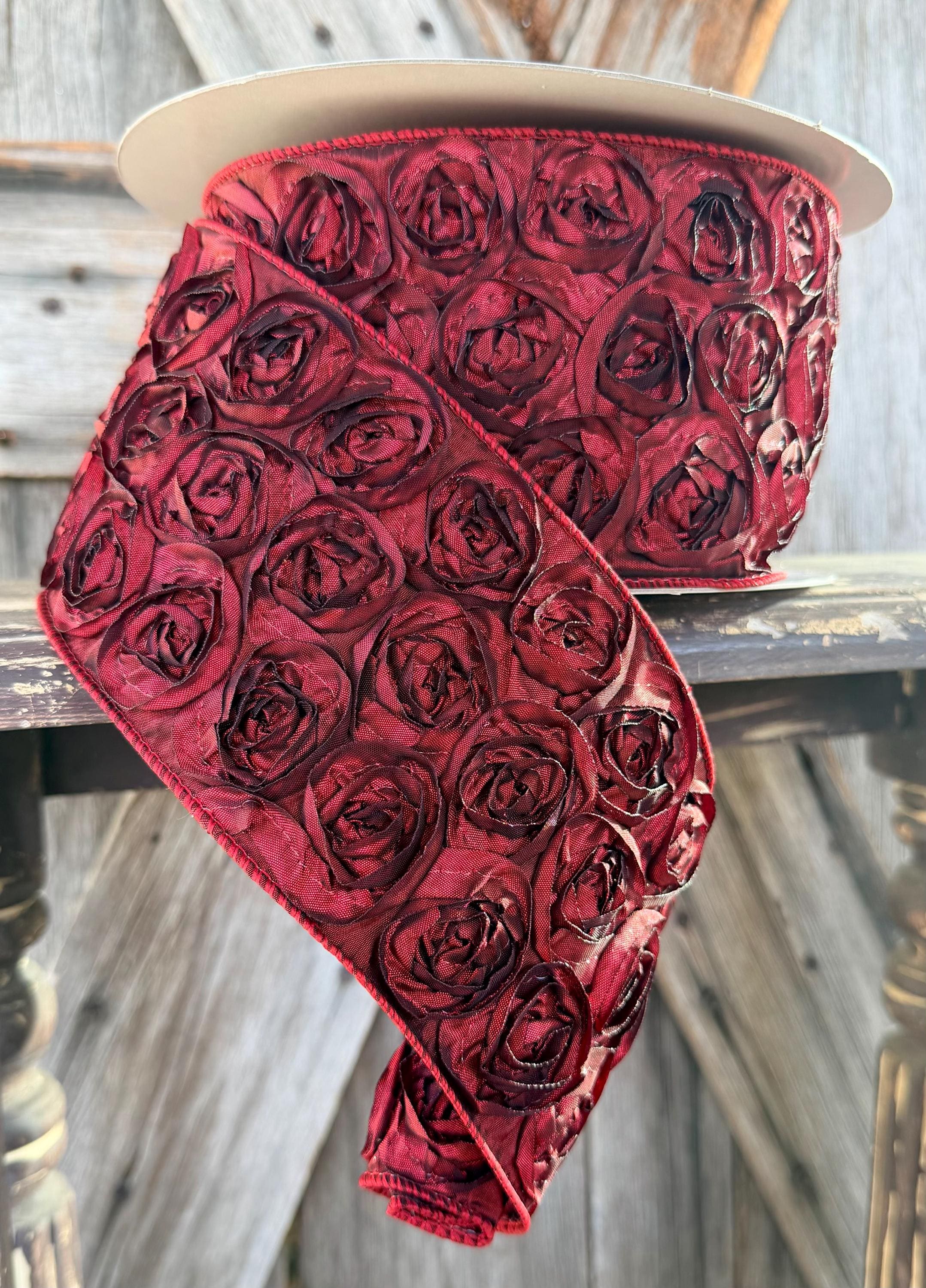 Dark Red Rosette Wired Ribbon 4 Inch