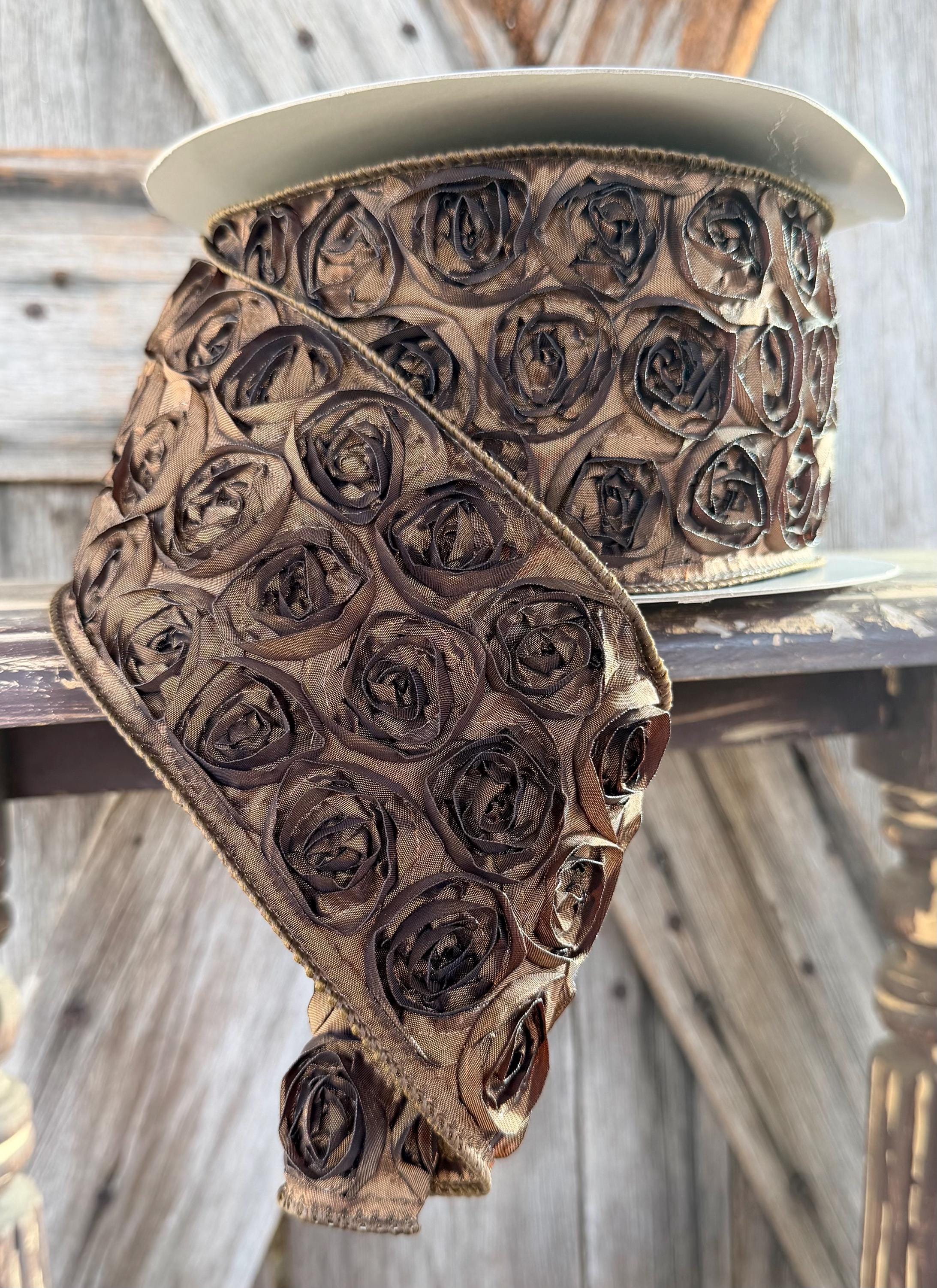 Pre-ORDER Brown Rosette Wired Ribbon 4 Inch