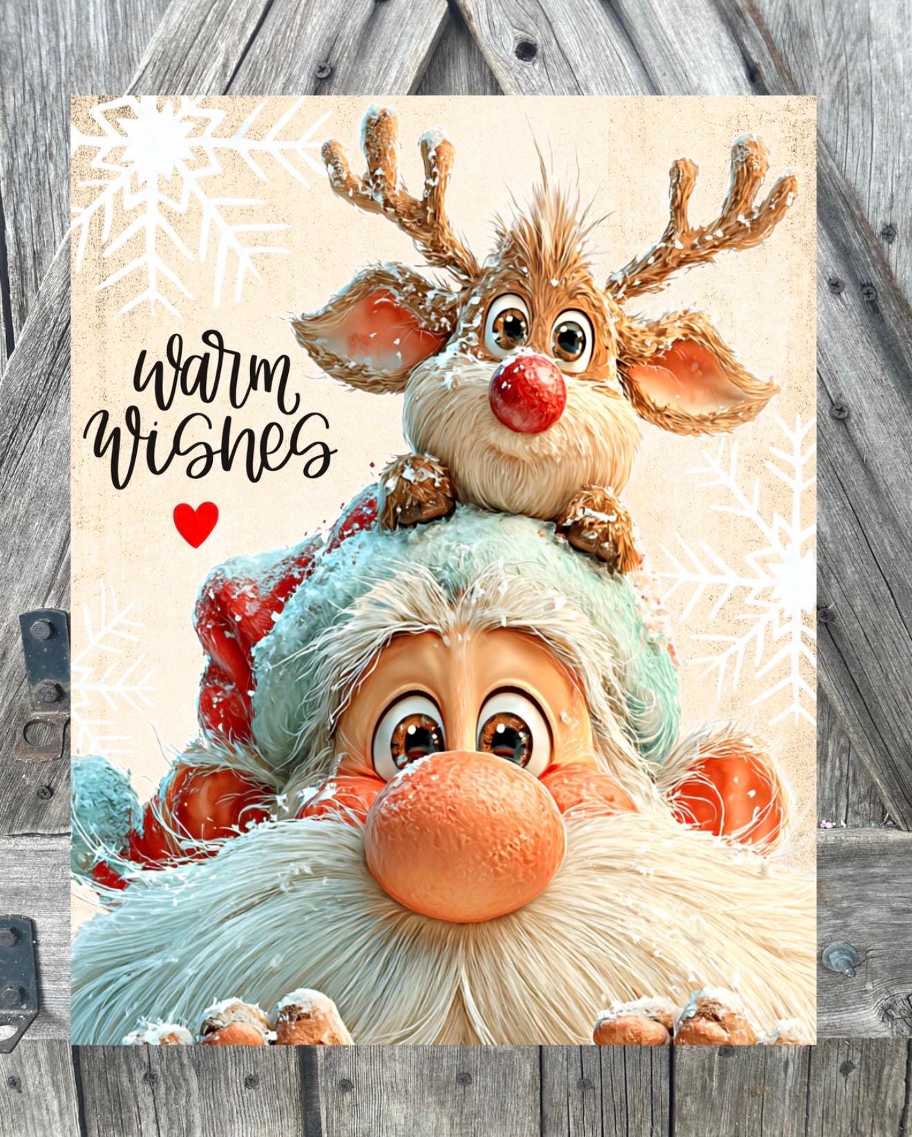 Warm Wishes Santa and Rudolph, Christmas Sign, Christmas Decor, Christmas Wall Art