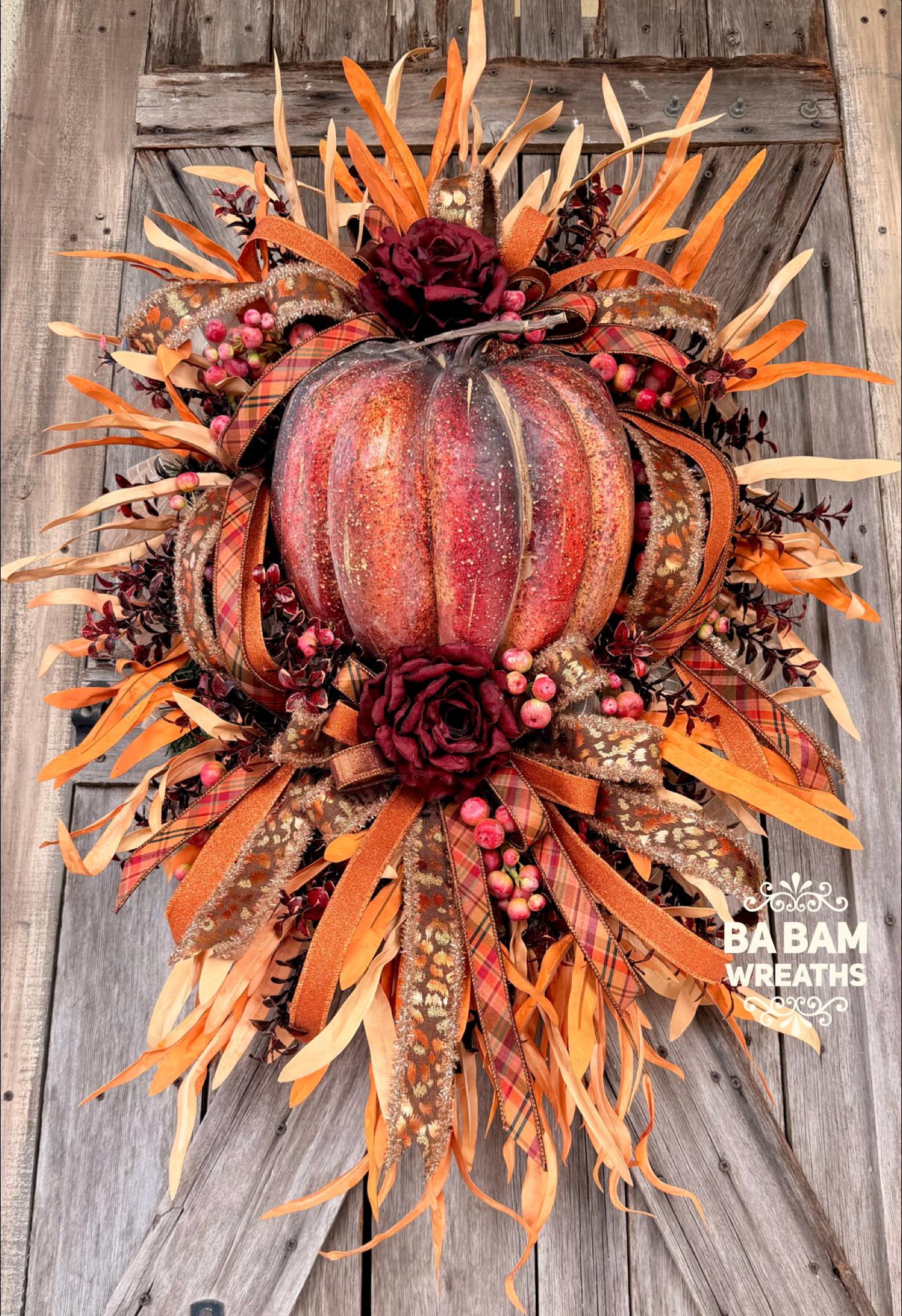 Autumn Wreath, Pumpkin Wreath, Fall Decor, Halloween Swag, Fall Wreath, Fall Door