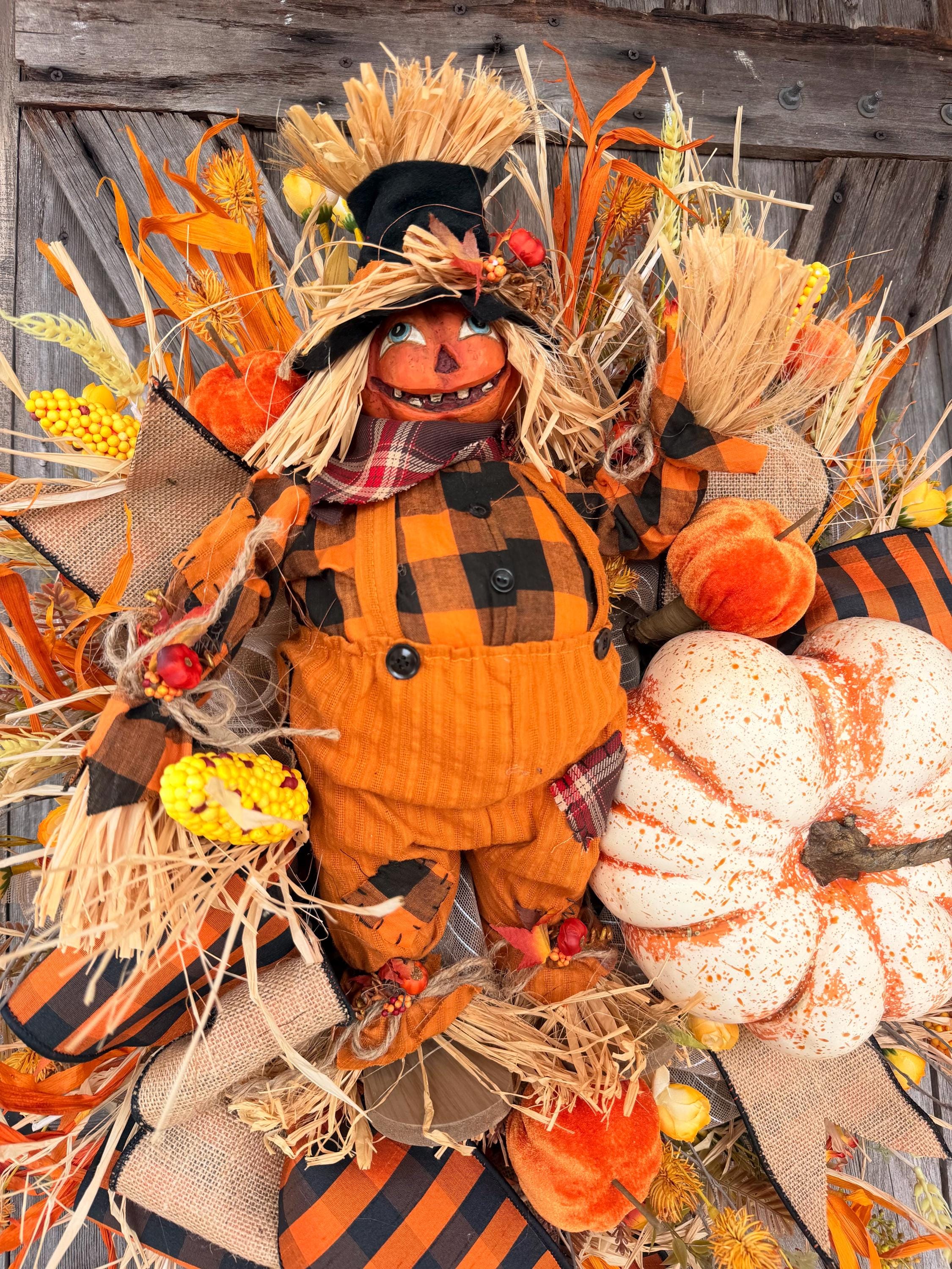 Autumn Wreath, Scarecrow Wreath, Fall Decor, Halloween Swag, Fall Wreath, Fall Door
