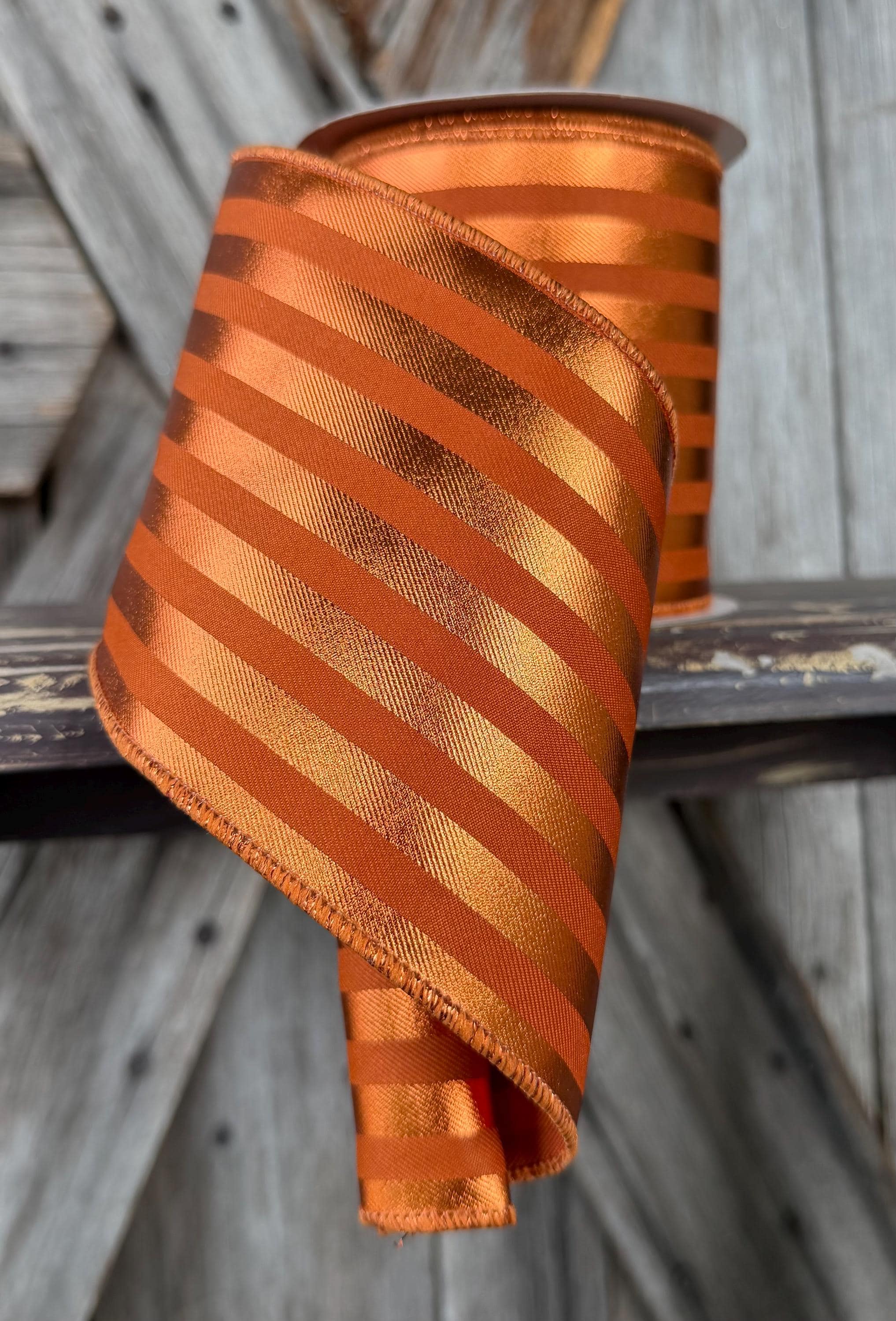 Autumn Copper Stripe Wired Ribbon 4 Inch