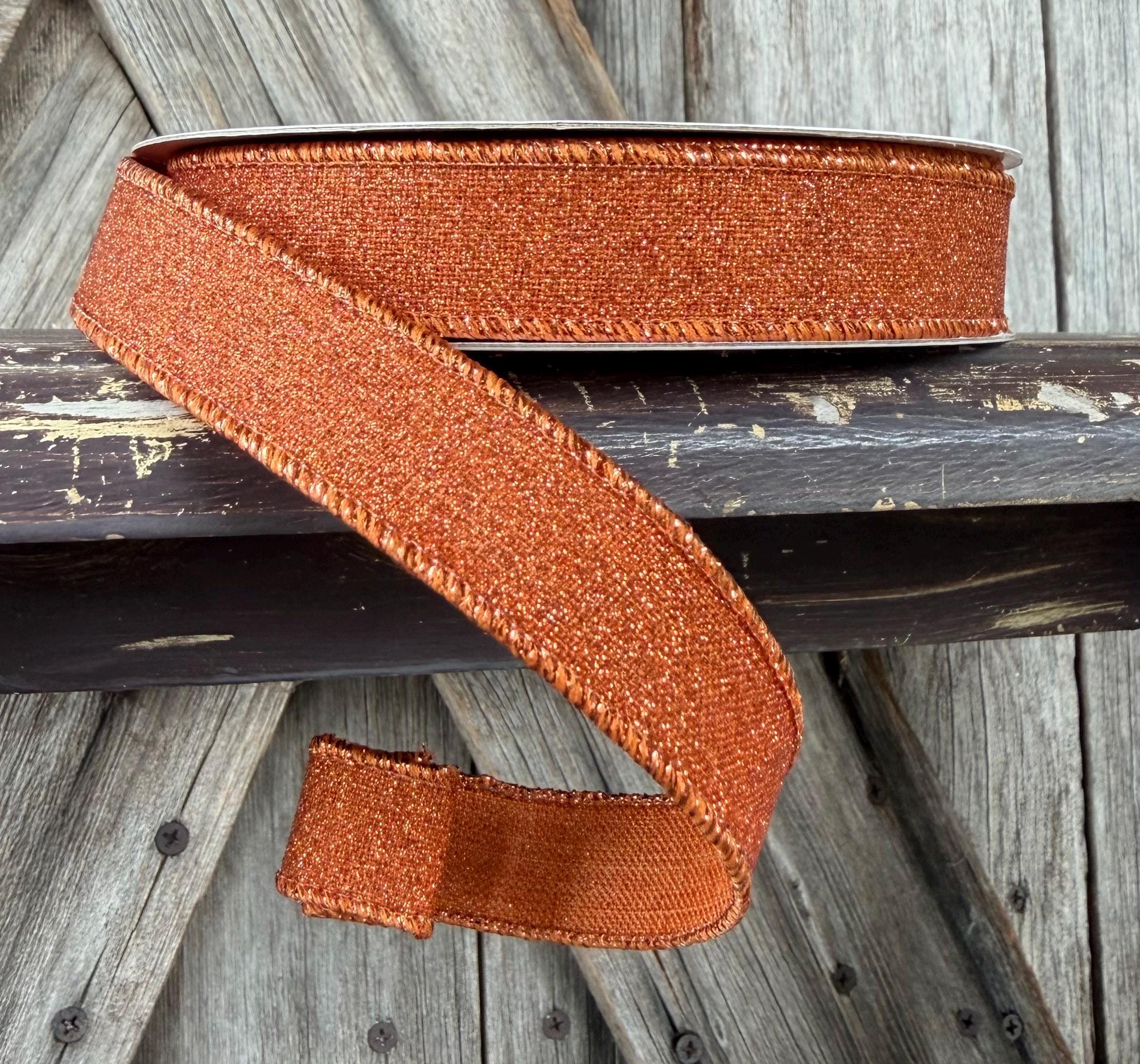 Pumpkin Fine Glitter Wired Ribbon 5/8 Inch