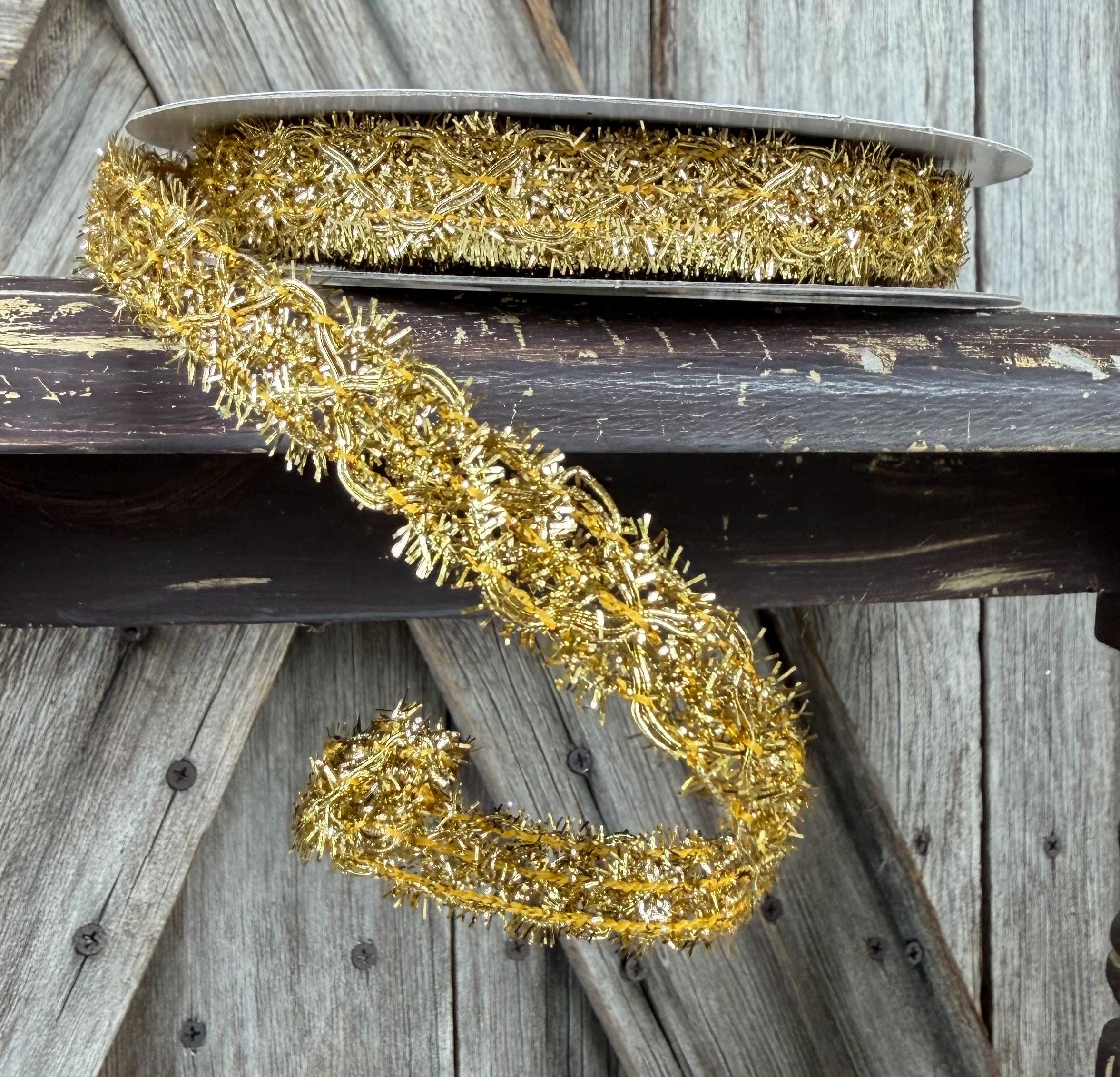 Gold Tinsel Weave Wired Ribbon 5/8 Inch