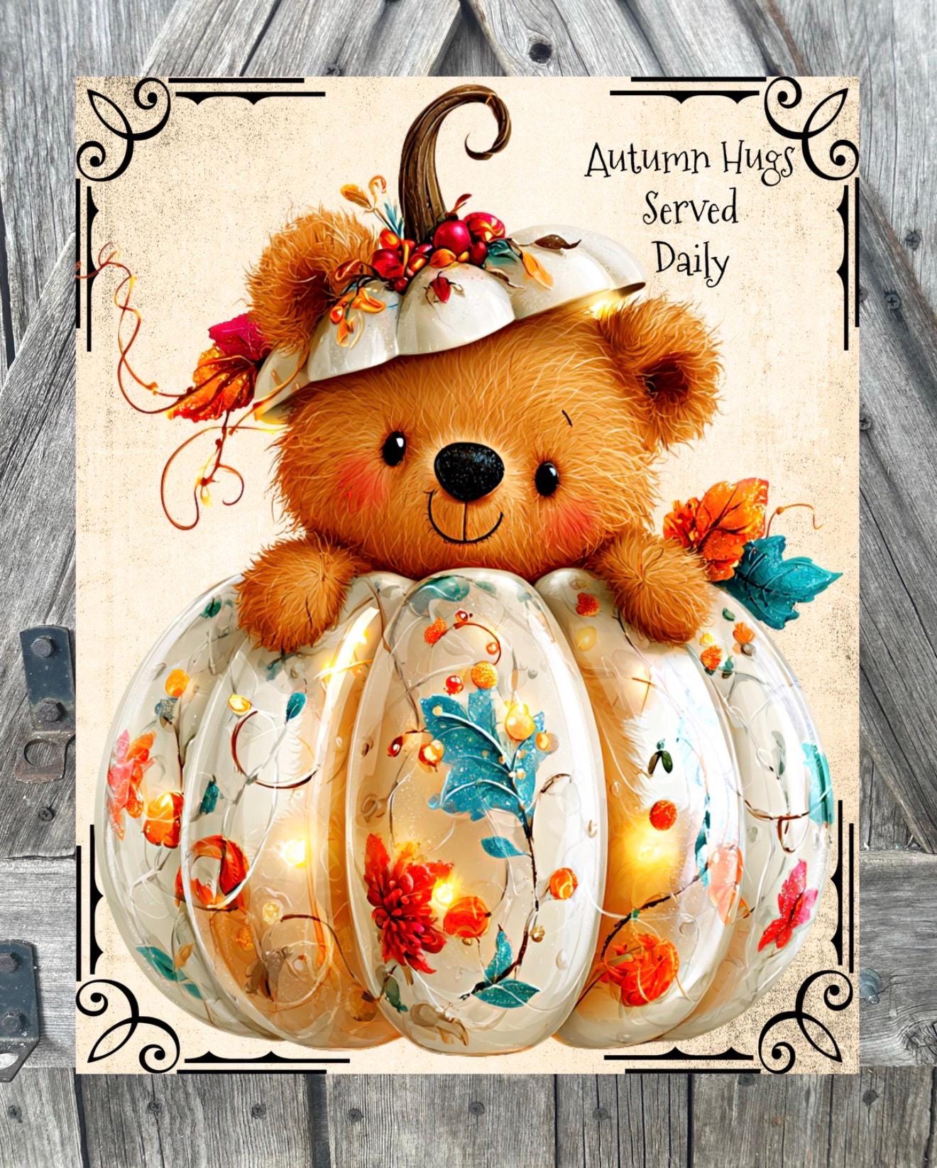 Autumn Hugs Served Daily, Fall Sign, Halloween Sign, Halloween Decor, Halloween Wall Art