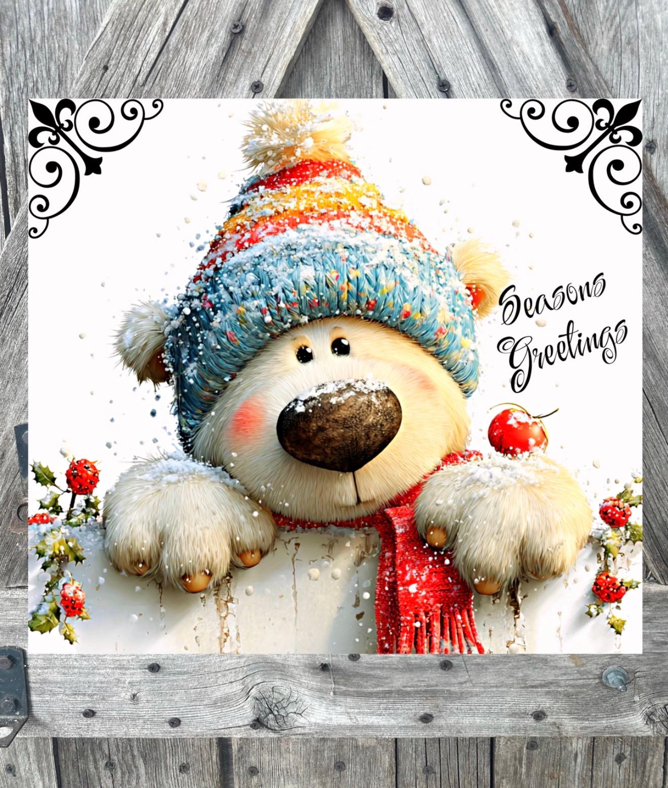 Seasons Greeting Polar Bear, Christmas Sign, Christmas Decor, Christmas Wall Art