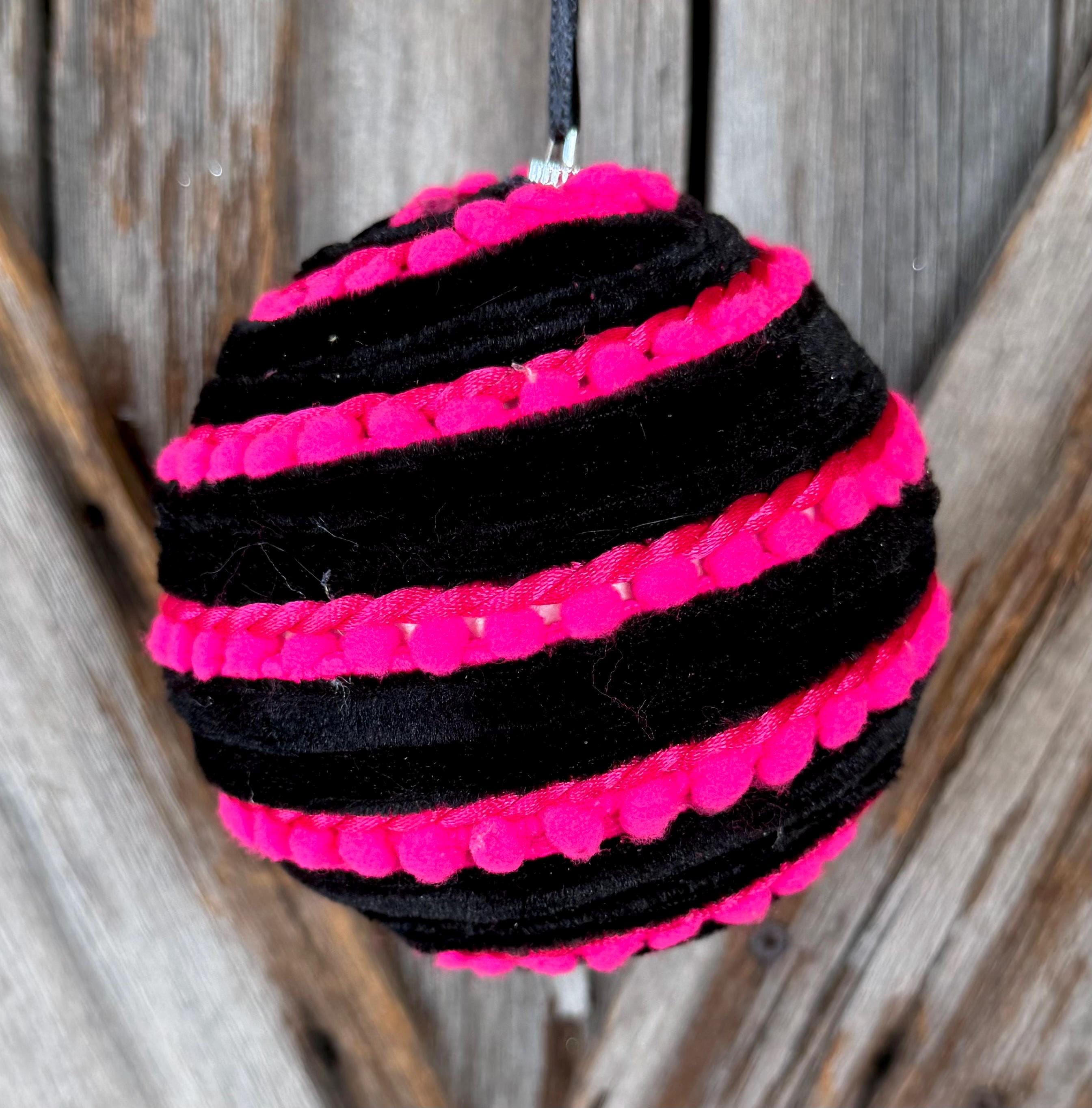 Hot Pink Black Stripe Ornament , 5 Inches
