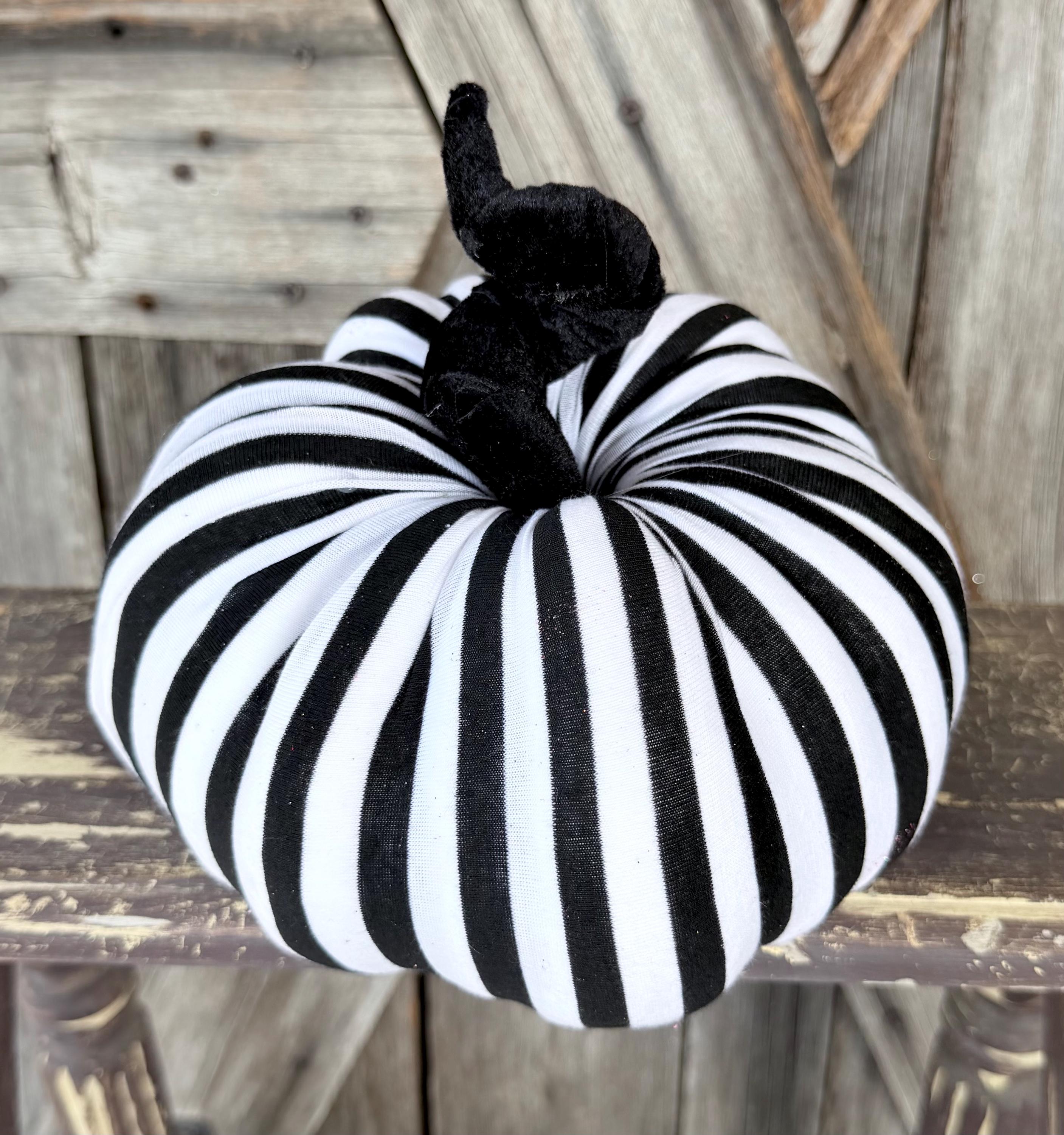 Black White Stripe Pumpkin 8 inches