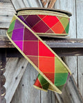 Fushia Green Purple Plaid D Stevens Wired Ribbon 1.5 Inch