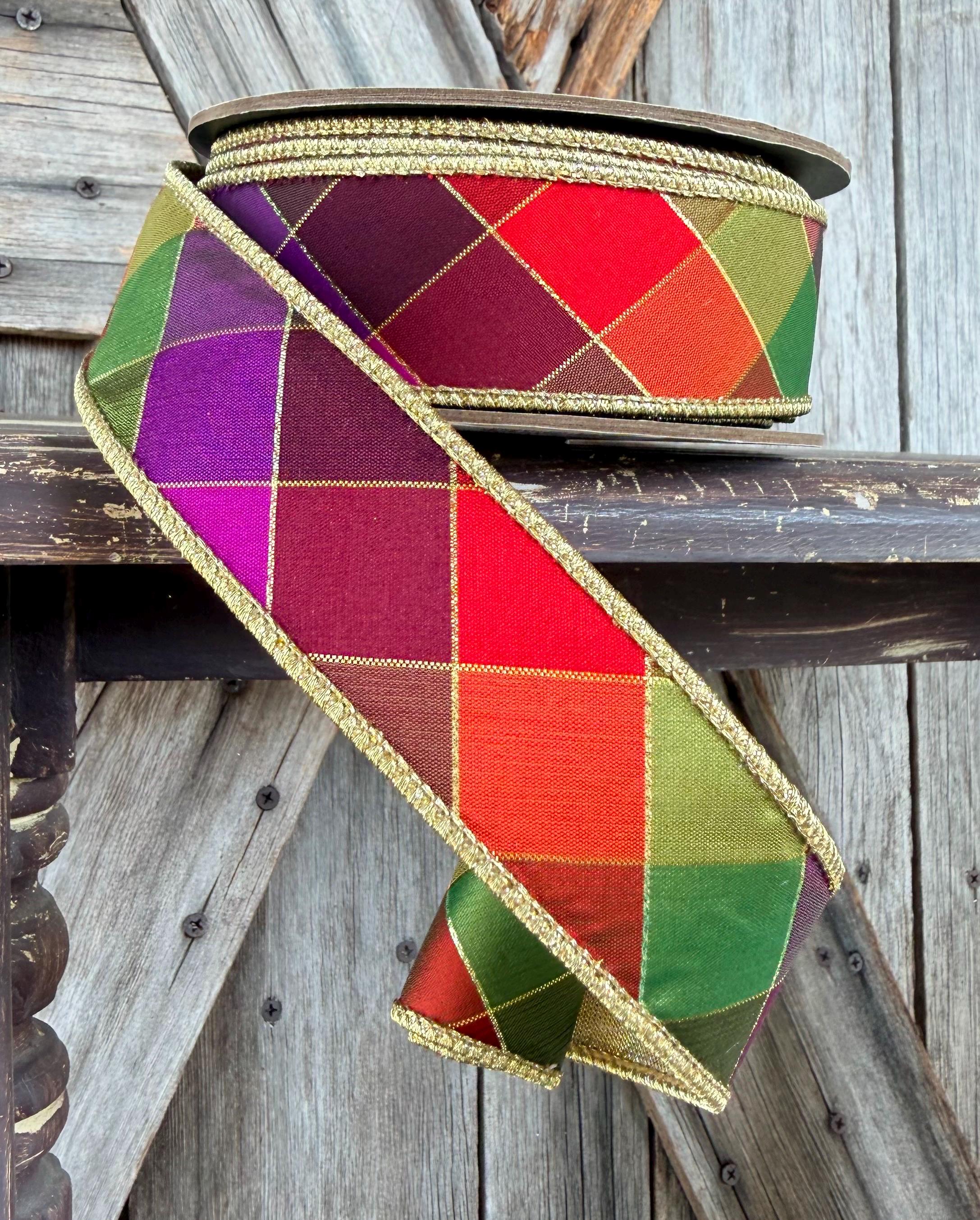 Fushia Green Purple Plaid D Stevens Wired Ribbon 1.5 Inch