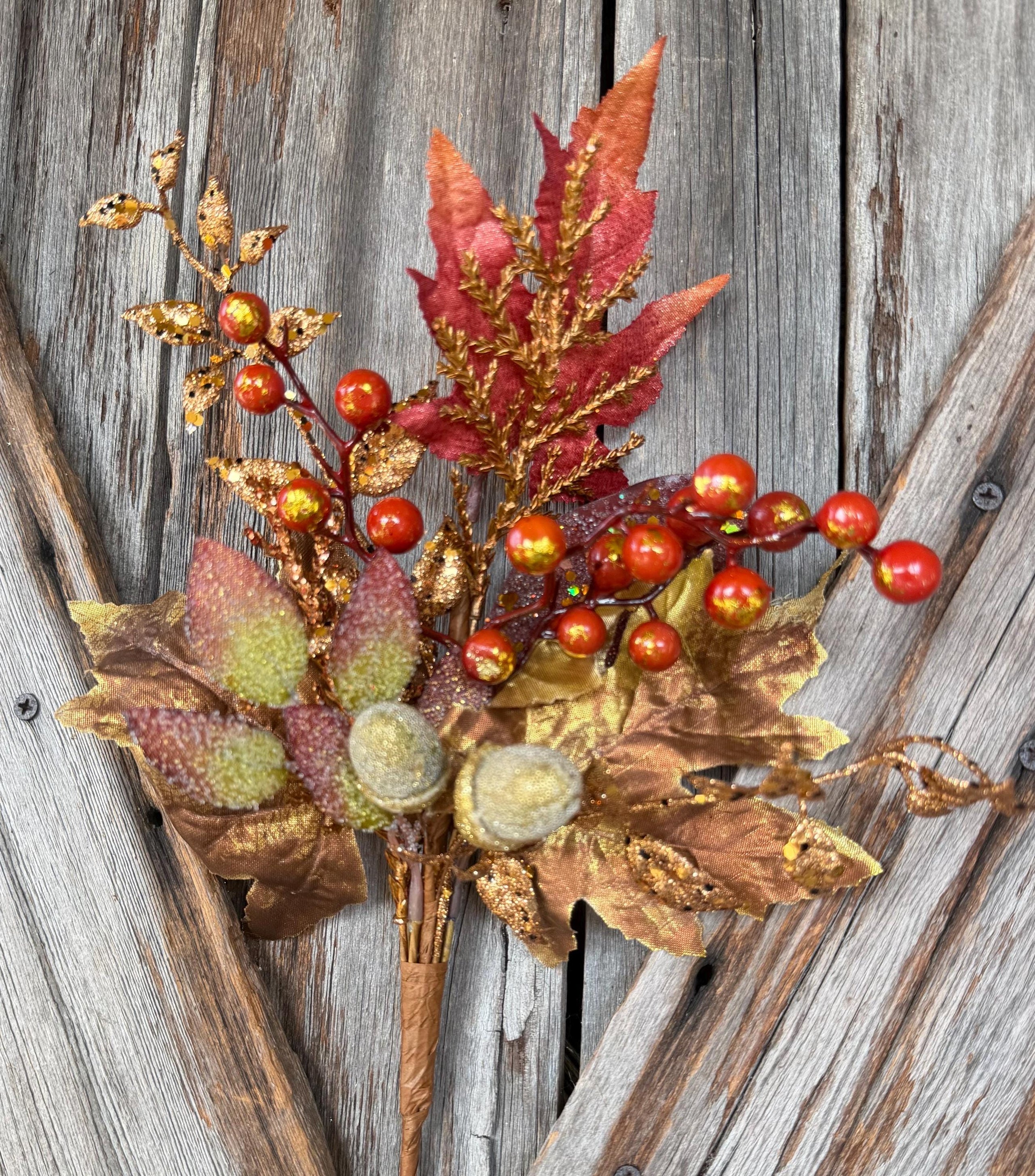 Glam Berry Acorn Leaf Pick, Wreath Supply, Floral
