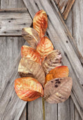 Metallic Copper Autumn Orange Magnolia Leaf Spray , Wreath Supply, Floral