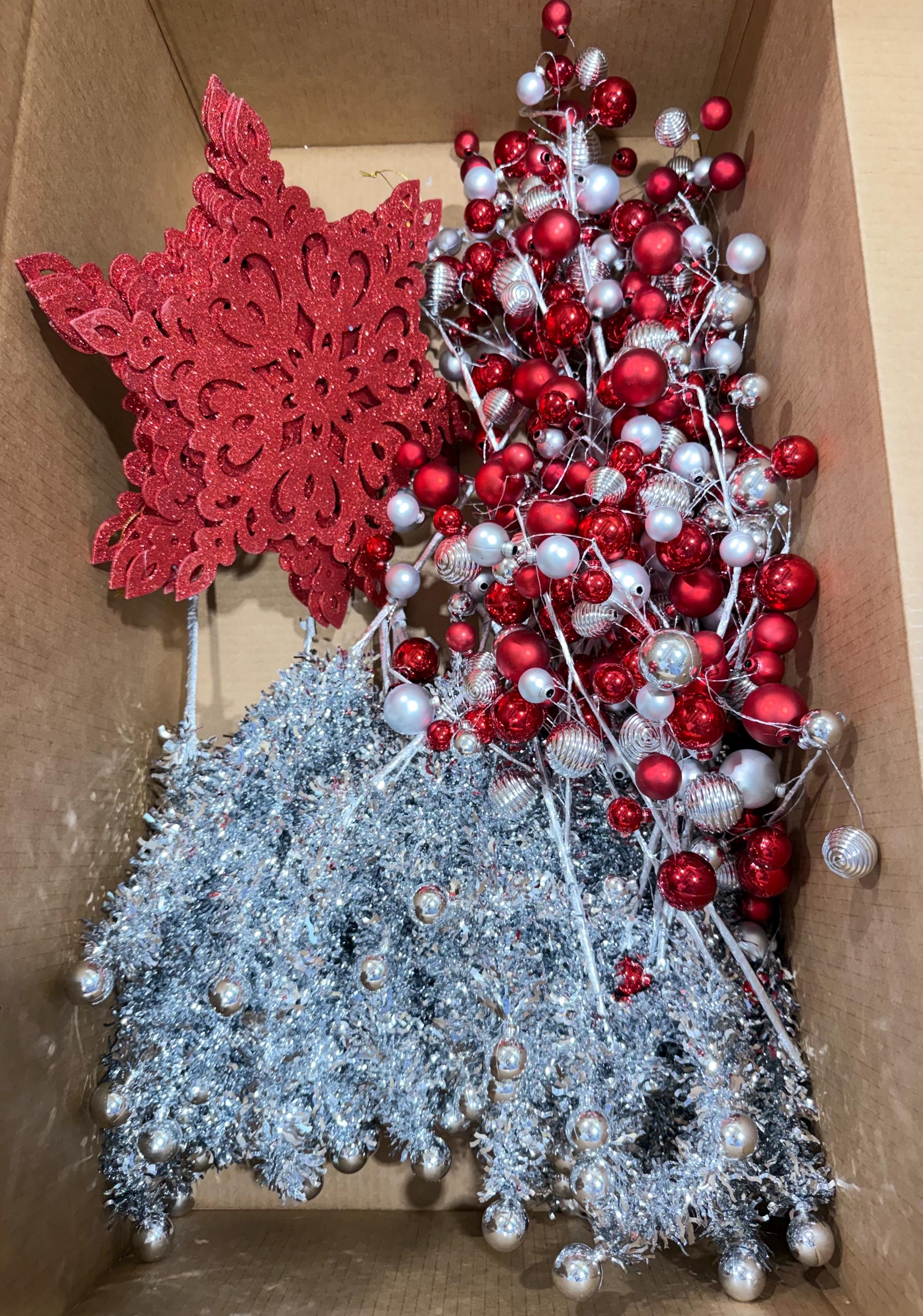 Huge Box of Red Silver Sprays Ornaments Box 2- Warehouse Sale