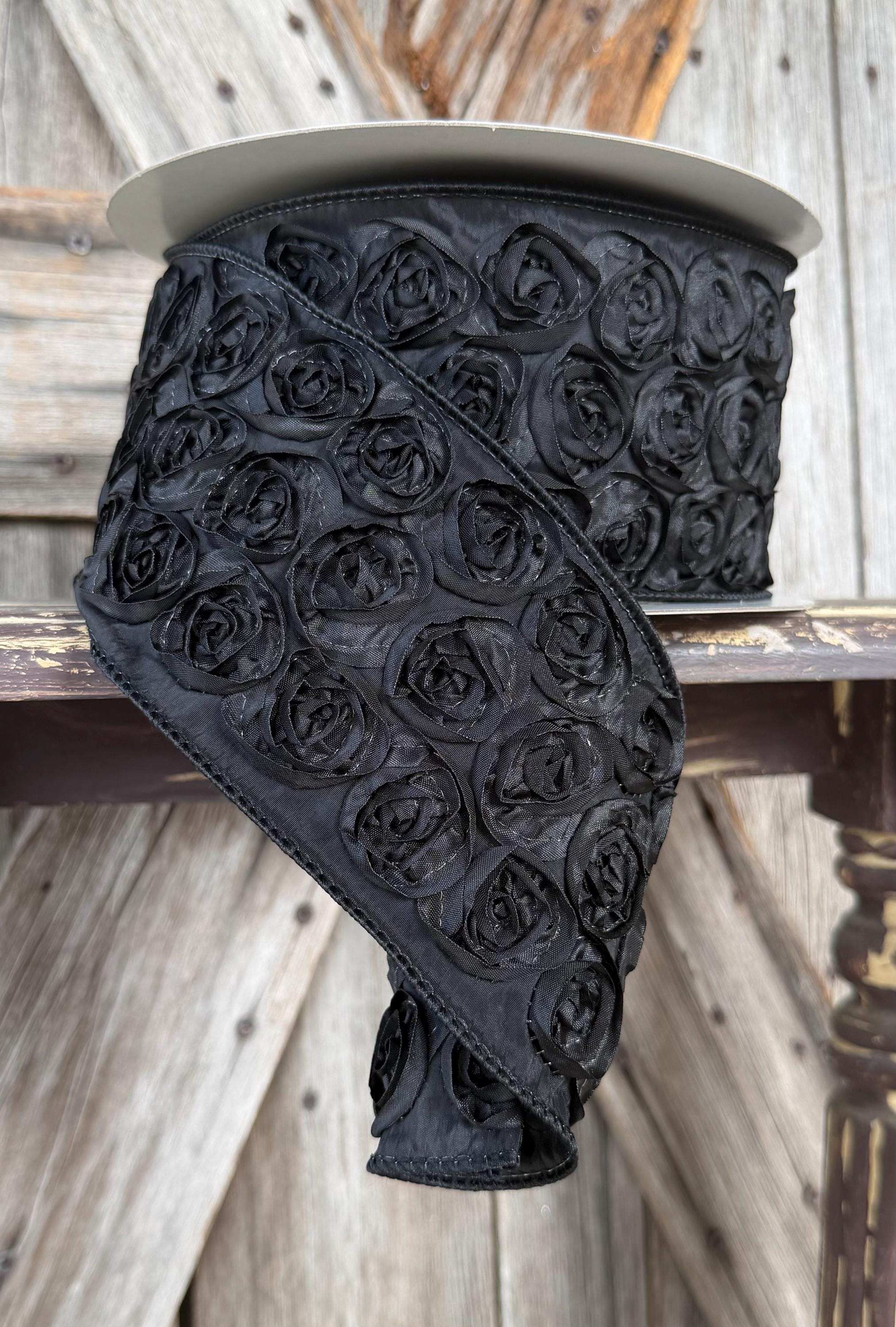 Black Rosette Wired Ribbon 4 Inch