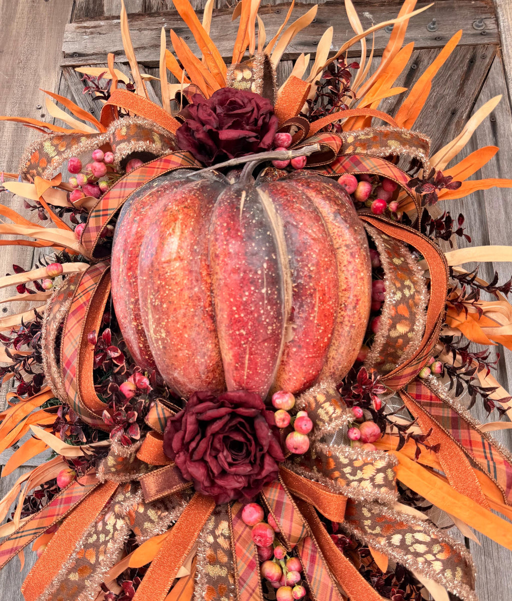 Autumn Wreath, Pumpkin Wreath, Fall Decor, Halloween Swag, Fall Wreath, Fall Door