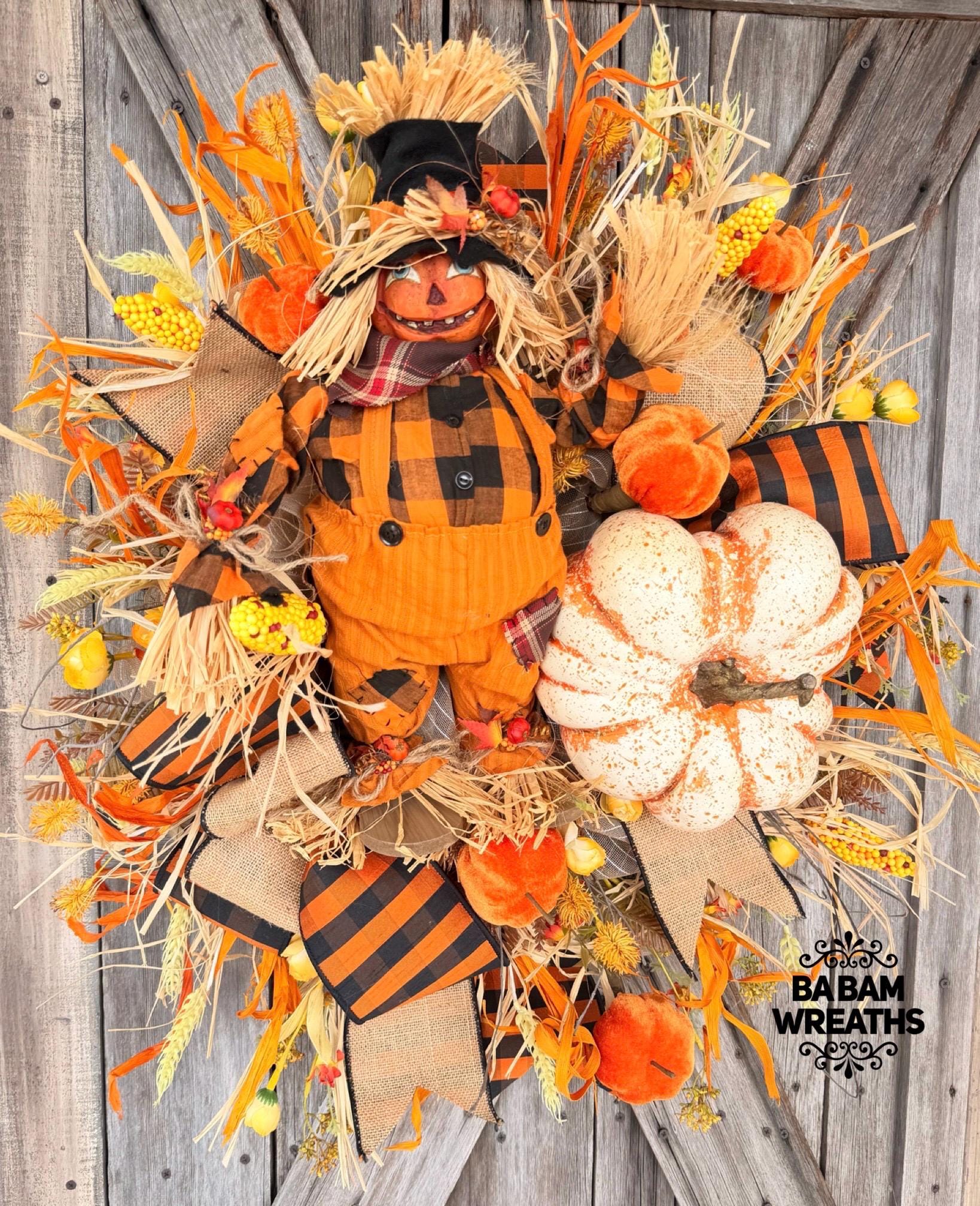 Autumn Wreath, Scarecrow Wreath, Fall Decor, Halloween Swag, Fall Wreath, Fall Door