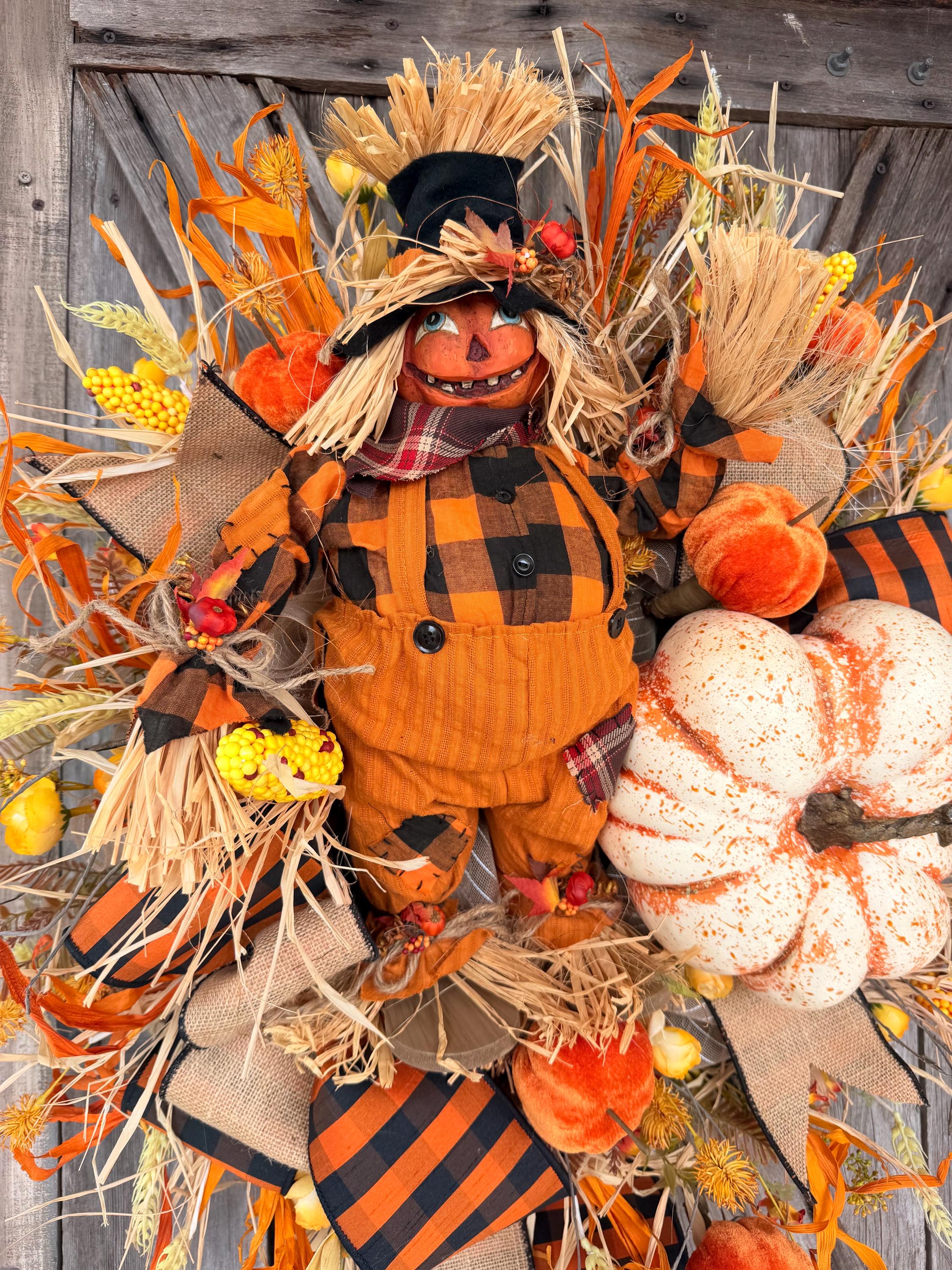 Autumn Wreath, Scarecrow Wreath, Fall Decor, Halloween Swag, Fall Wreath, Fall Door