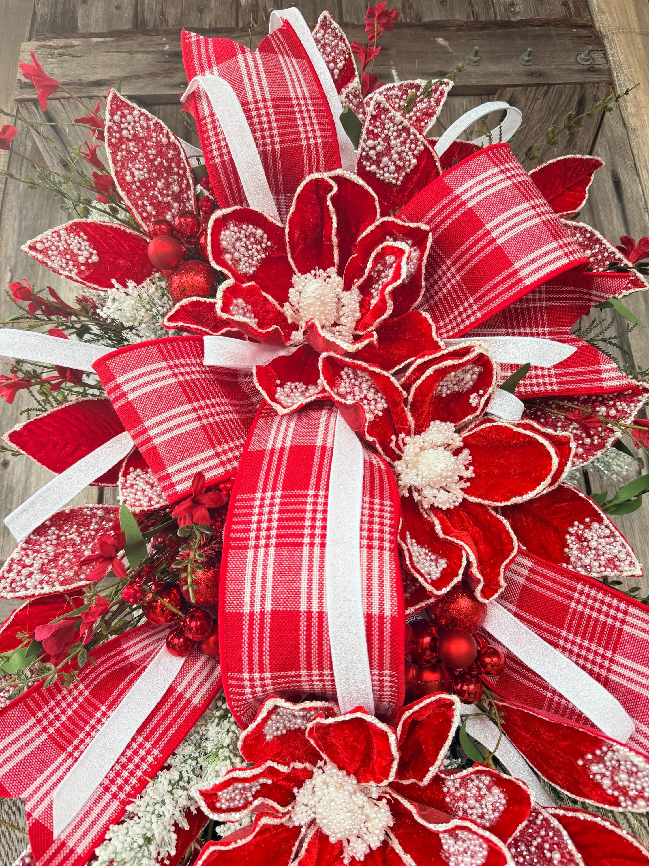 Red White Christmas Decor, Farmhouse Christmas, Christmas Swag, Christmas Wreath, Christmas Door Hanging, Holiday Swag