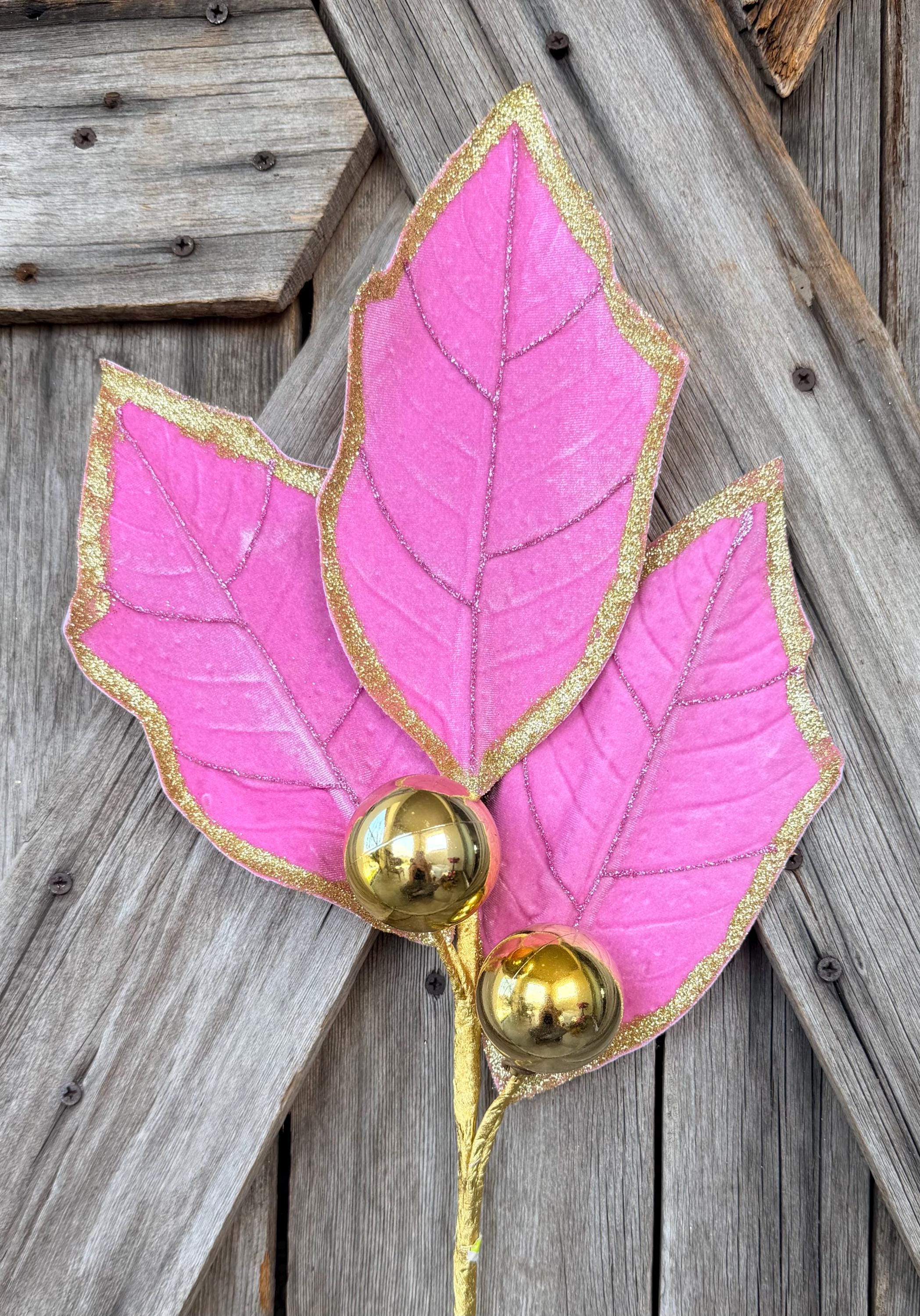Pink Gold Holly Spray