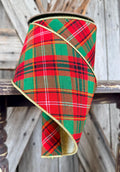 Red Green White Black Plaid D Stevens Wired Ribbon 4 Inch