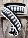 Black White Check with Pom Pom Trim D Stevens Wired Ribon, 3 Inch