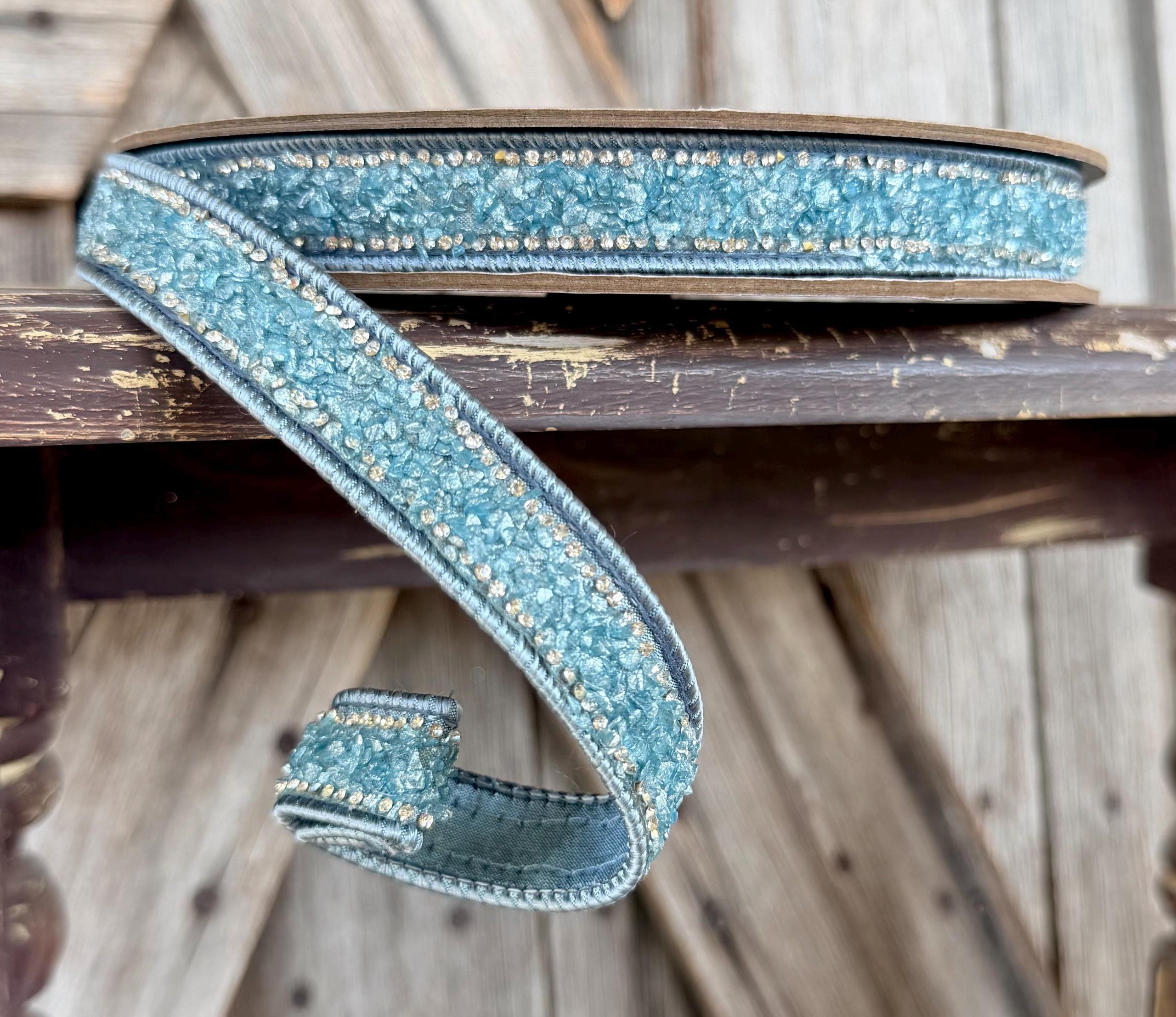 Dusty Blue Rock Candy Crystal D Stevens Wired Ribbon 5/8 Inch