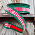 Red Emerald White Check John Mark Wired Ribbon 1 Inch