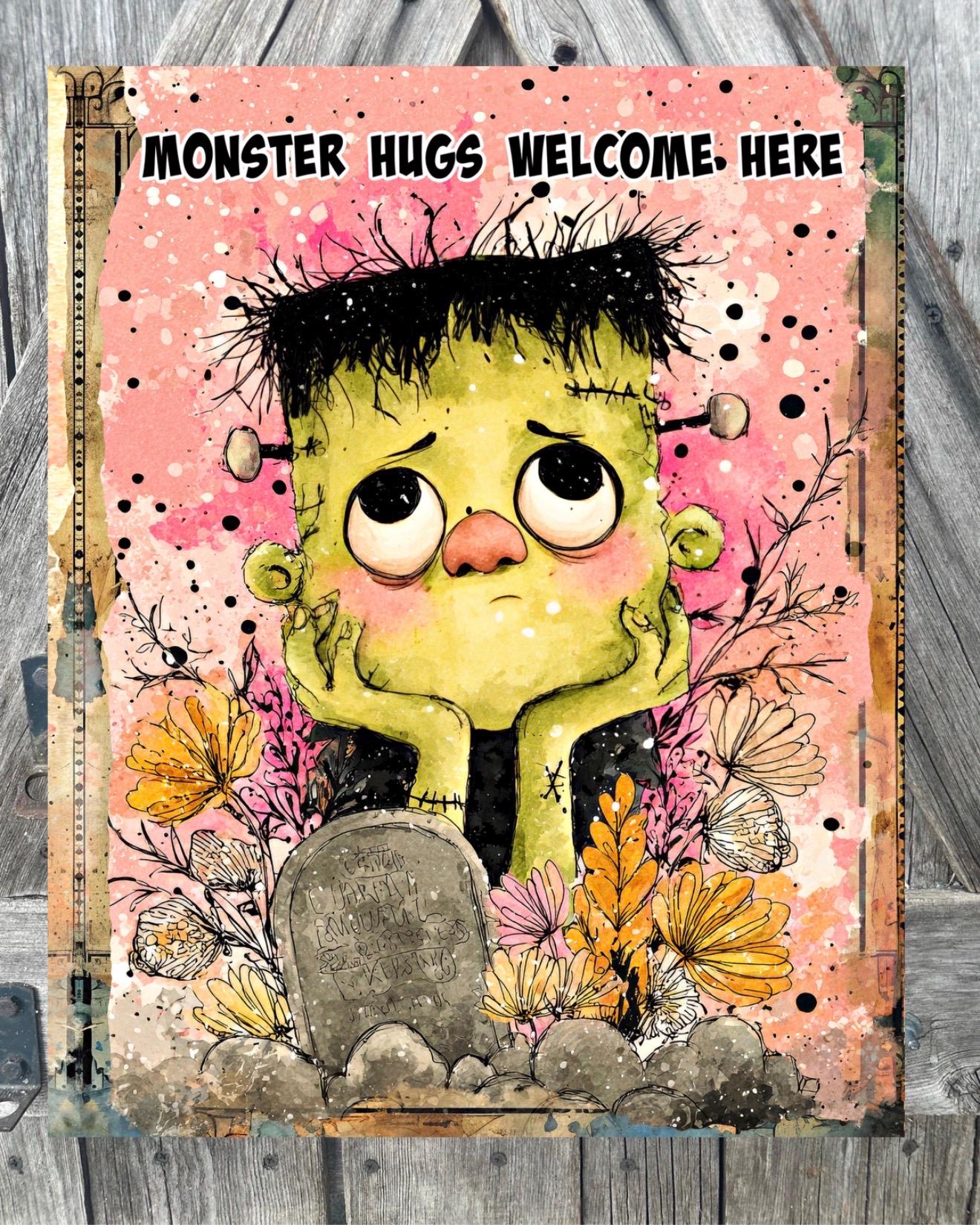 Monster Hugs Welcome Here, Fall Sign, Halloween Sign, Halloween Decor, Halloween Wall Art