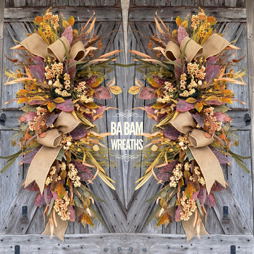 Autumn Garland, Autumn Double Door Swags, Fall Decor, Table Top Design, Set of 2