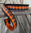 Orange Black Check with Glitter Back Wired Ribbon 1 Inch