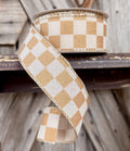 Gold Cream Check Wired Ribbon 1.5 Inch