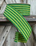 Multi Green Glitter Stripe Wired Ribbon 1.5 Inch