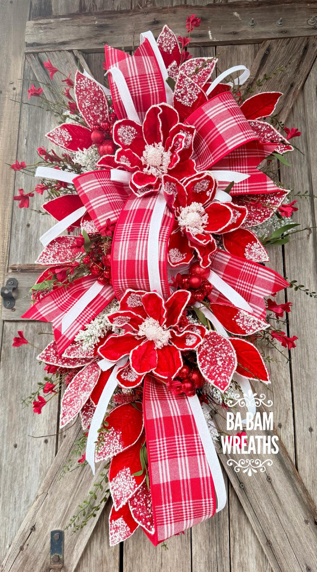 Red White Christmas Decor, Farmhouse Christmas, Christmas Swag, Christmas Wreath, Christmas Door Hanging, Holiday Swag