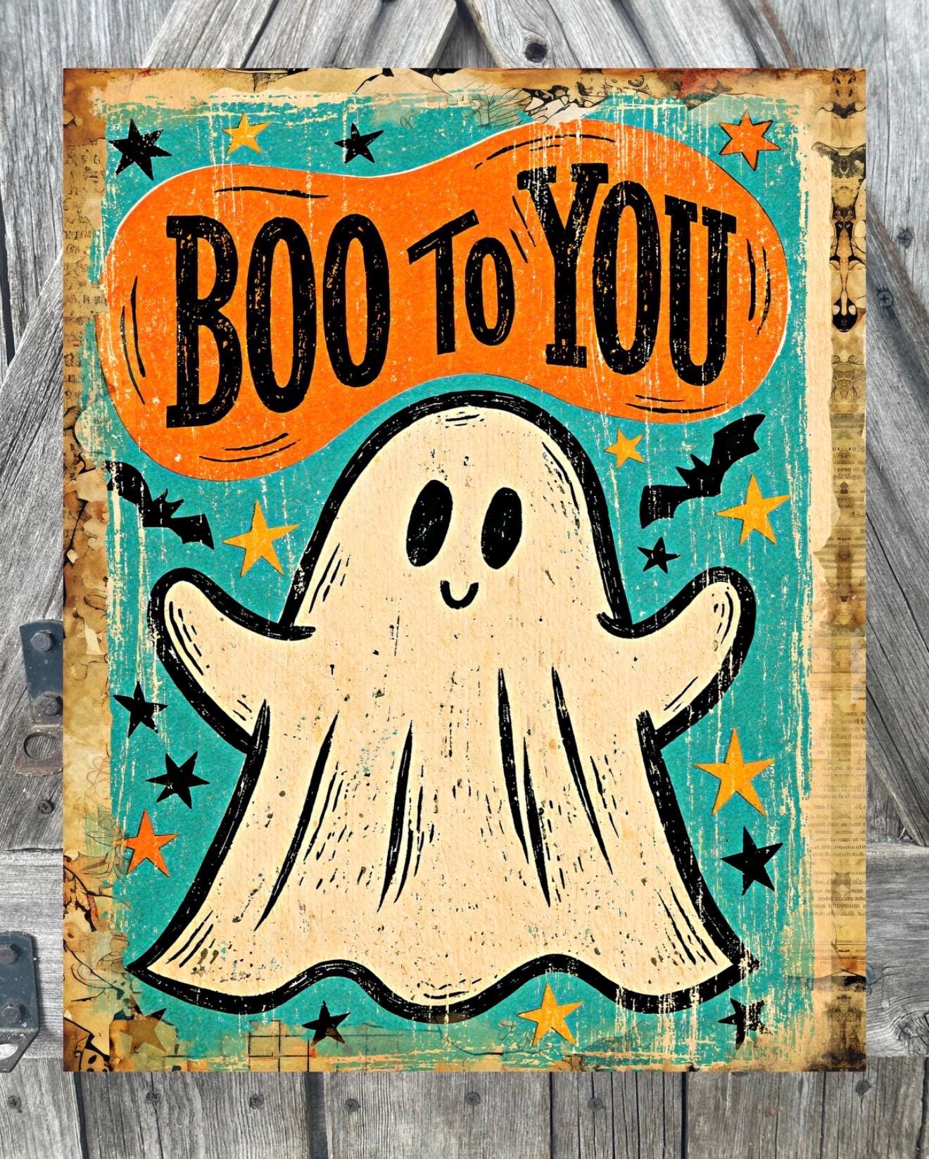 Retro Boo To You, Fall Sign, Halloween Sign, Halloween Decor, Halloween Wall Art