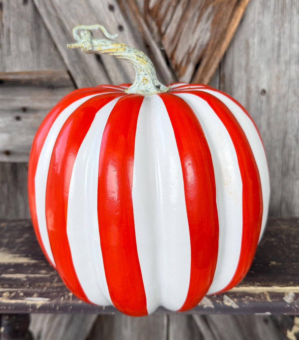 Orange White Stripe Pumpkin 7.5 Inches