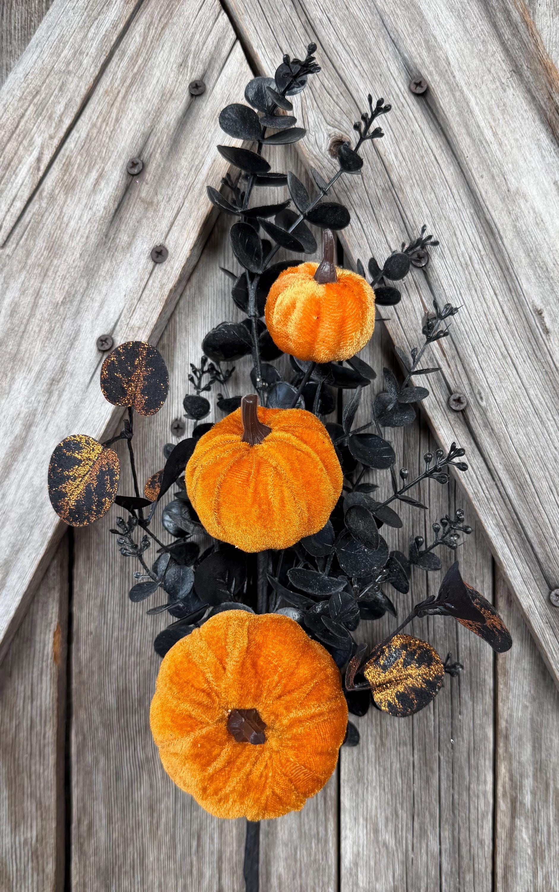 Velvet Pumpkin Eucalyptus Spray, Wreath Supply, Floral