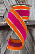 Hot Pink Orange Metallic Wired Ribbon 2.5 Inch