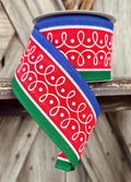 Red Blue Green Swirl Stripe Wired Ribbon 2.5 Inch
