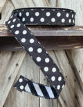 Black White Two Side Polka Dot and Stripe Wired Ribbon 1 Inch