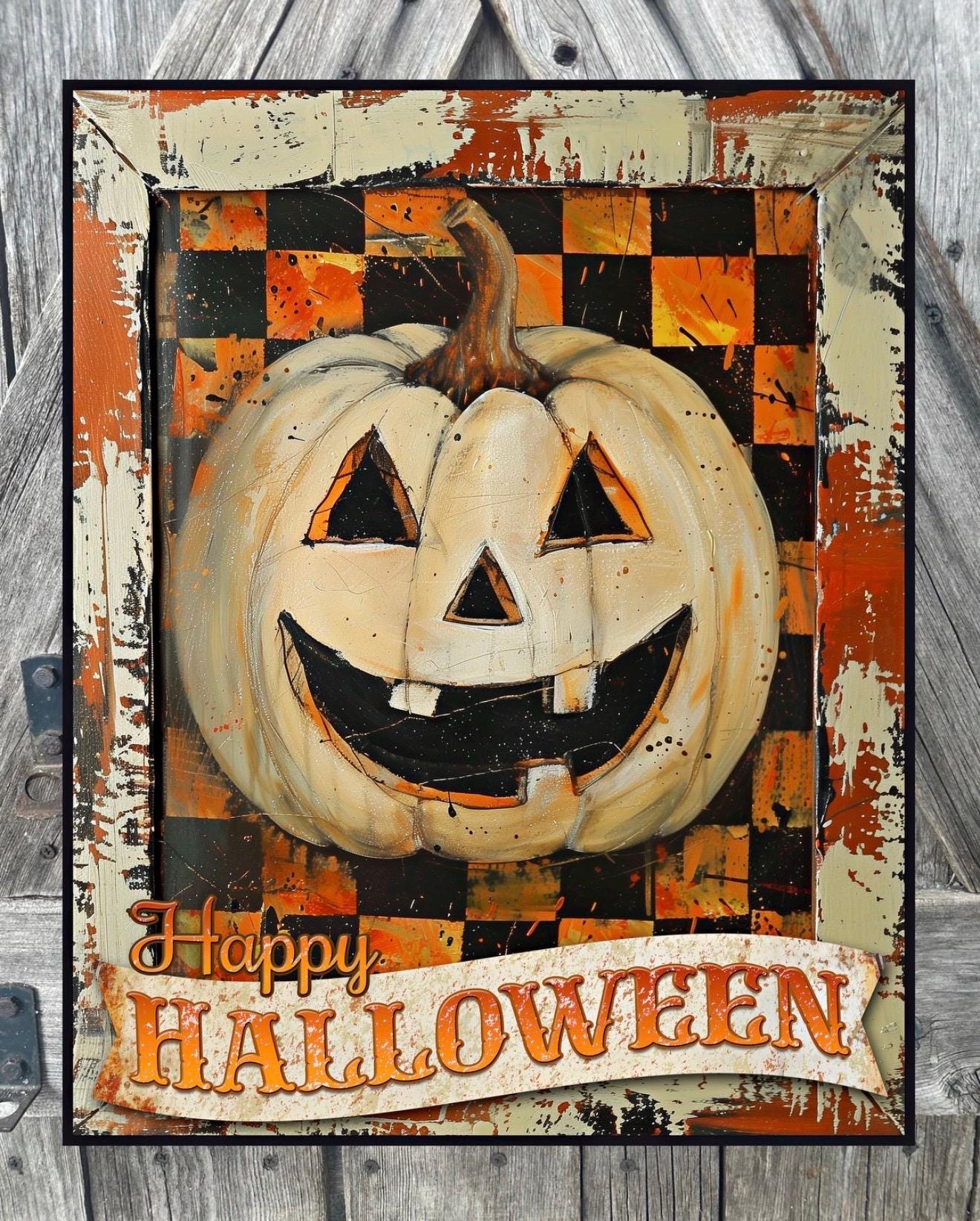 Happy Halloween Check Jackolantern, Halloween Sign, Halloween Decor, Halloween Wall Art