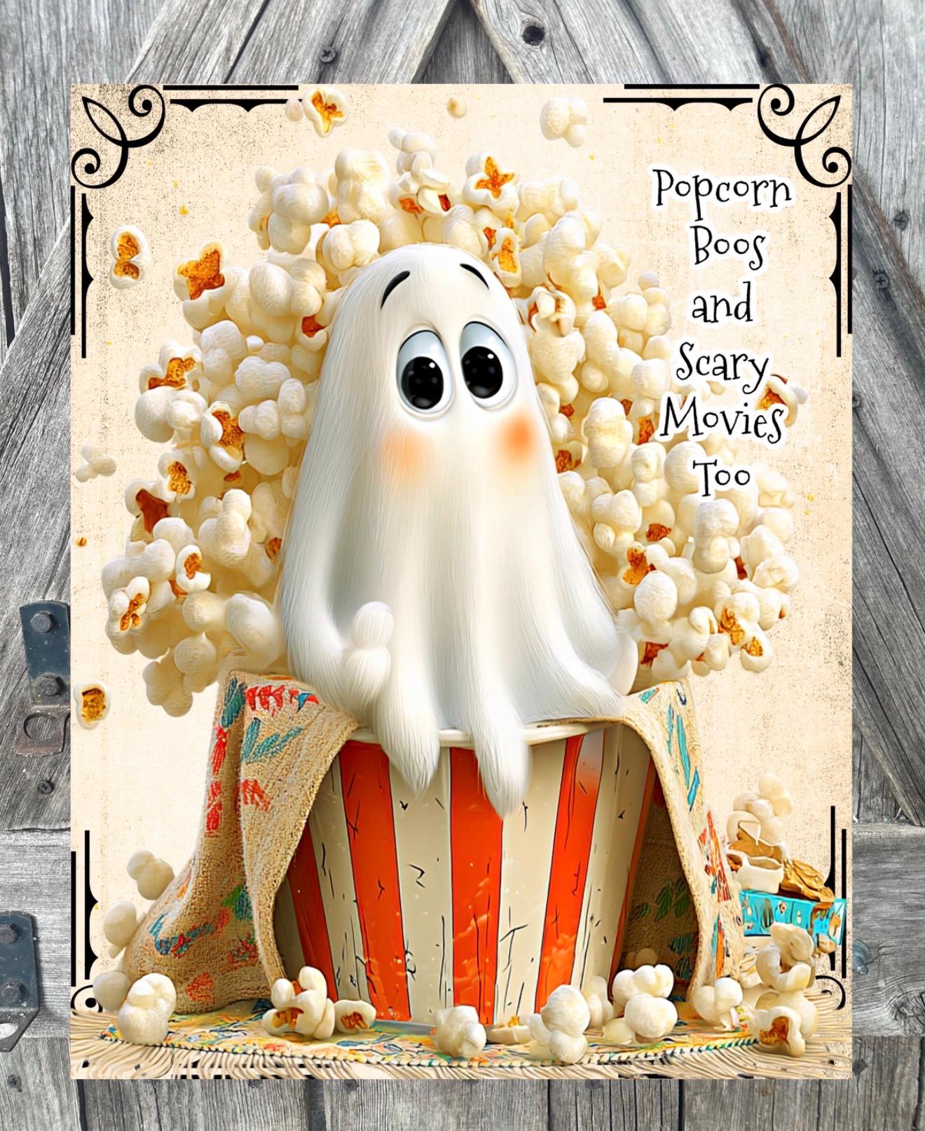 Popcorn Boos, Halloween Sign, Halloween Decor, Halloween Wall Art