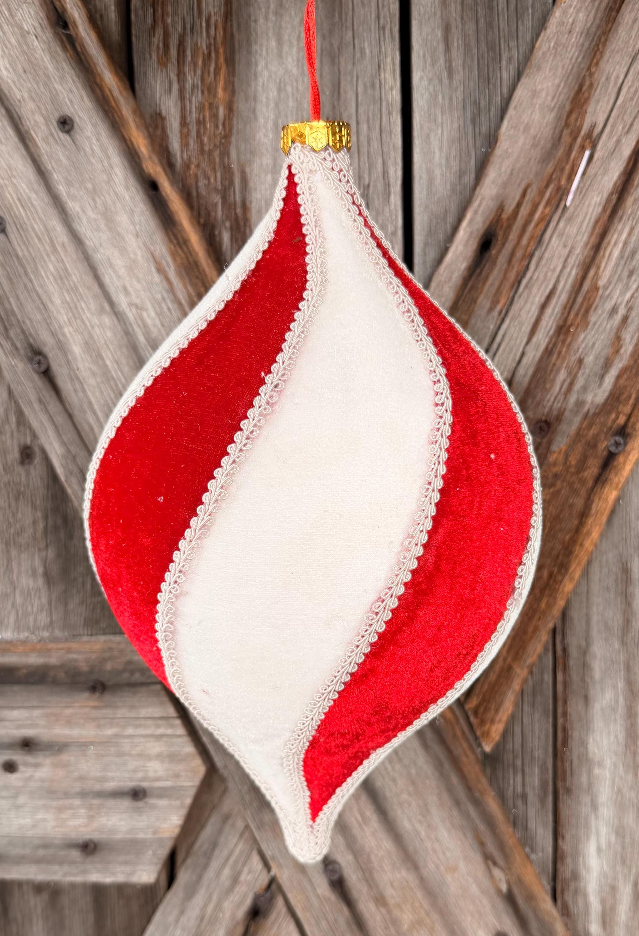 Large Red White Finial Shatterproof Ornament, 12 Inches