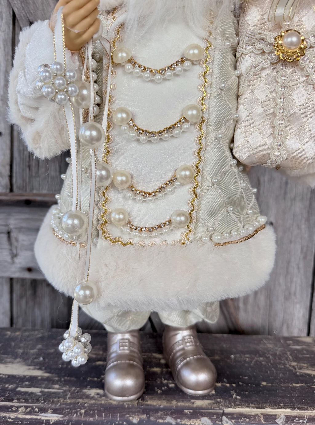 Pearl Jeweled Champagne Santa 18 inches