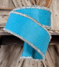 Blue Felted Tinsel Trim Wired Ribbon 2.5 Inch