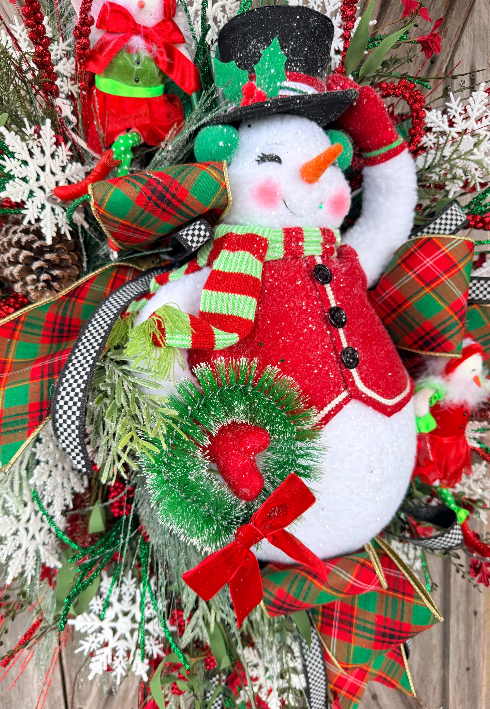 Snowman Wreath, Christmas Wreath, Holiday Wreath, Colorful Christmas Wreath, Whimsical Christmas
